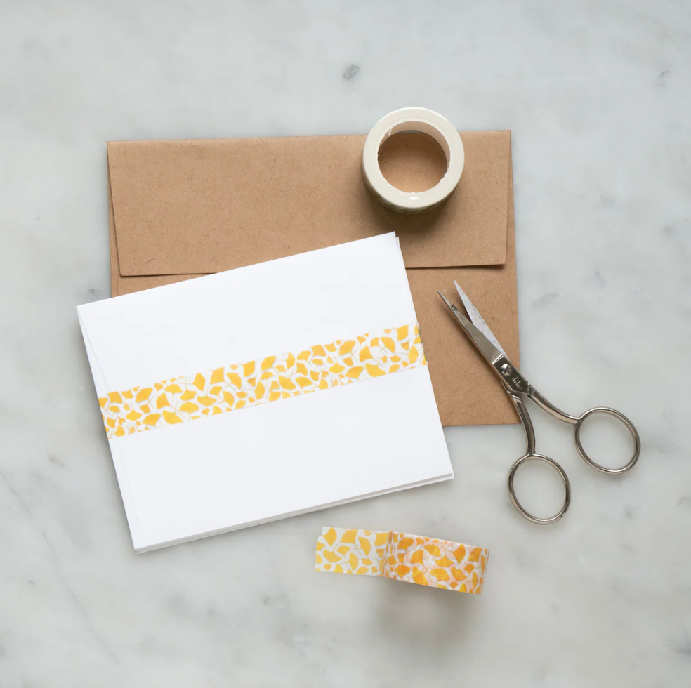 Infuse your projects with the charm of ginkgo leaves using our yellow ginkgo leaf washi tape, adorned with delicate yellow ginkgo leaves for a touch of botanical beauty. This tape is designed by Bottle Branch and sold at BBB Supplies Craft Shop.