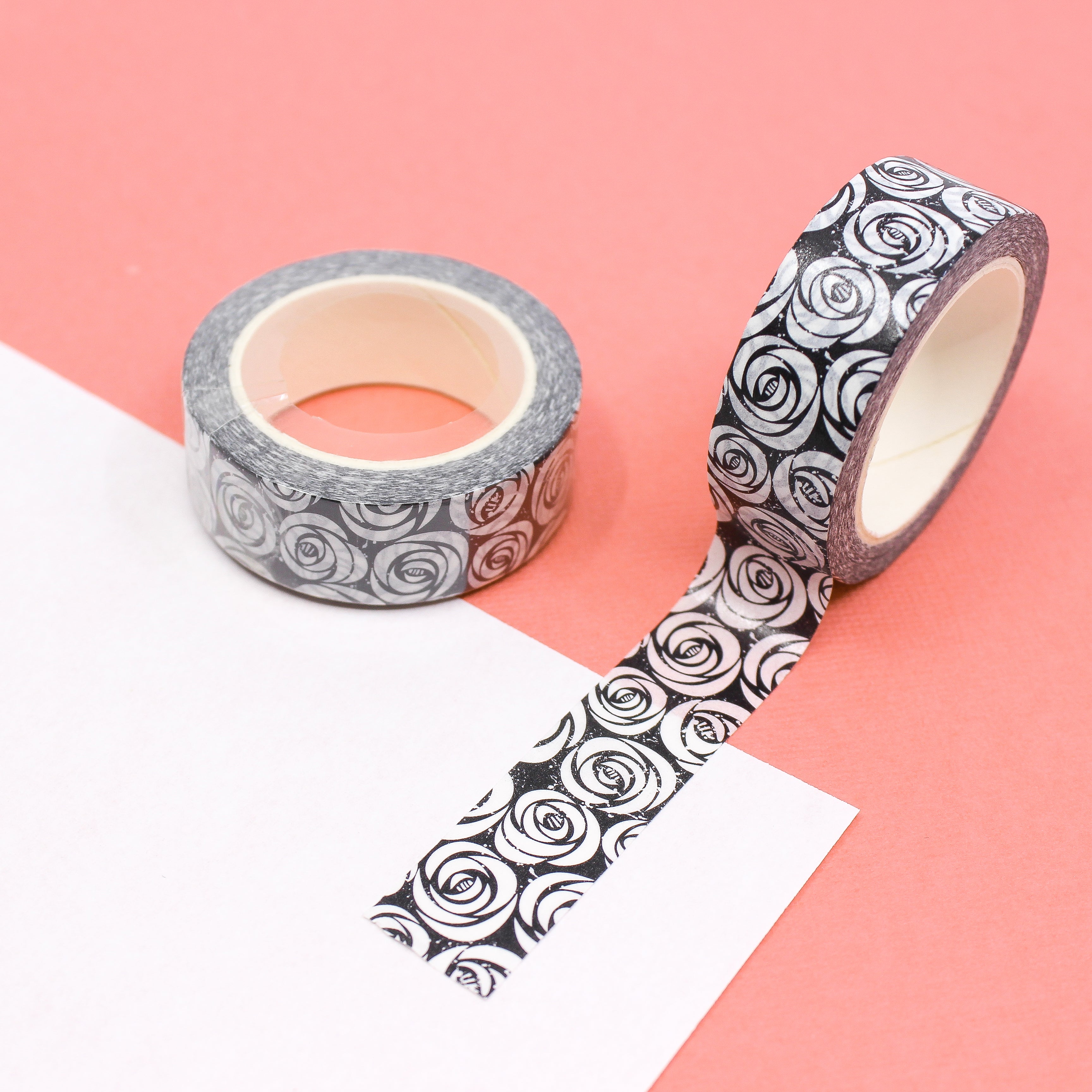 This is a black and white rose themed washi tape from BBB Supplies Craft Shop
