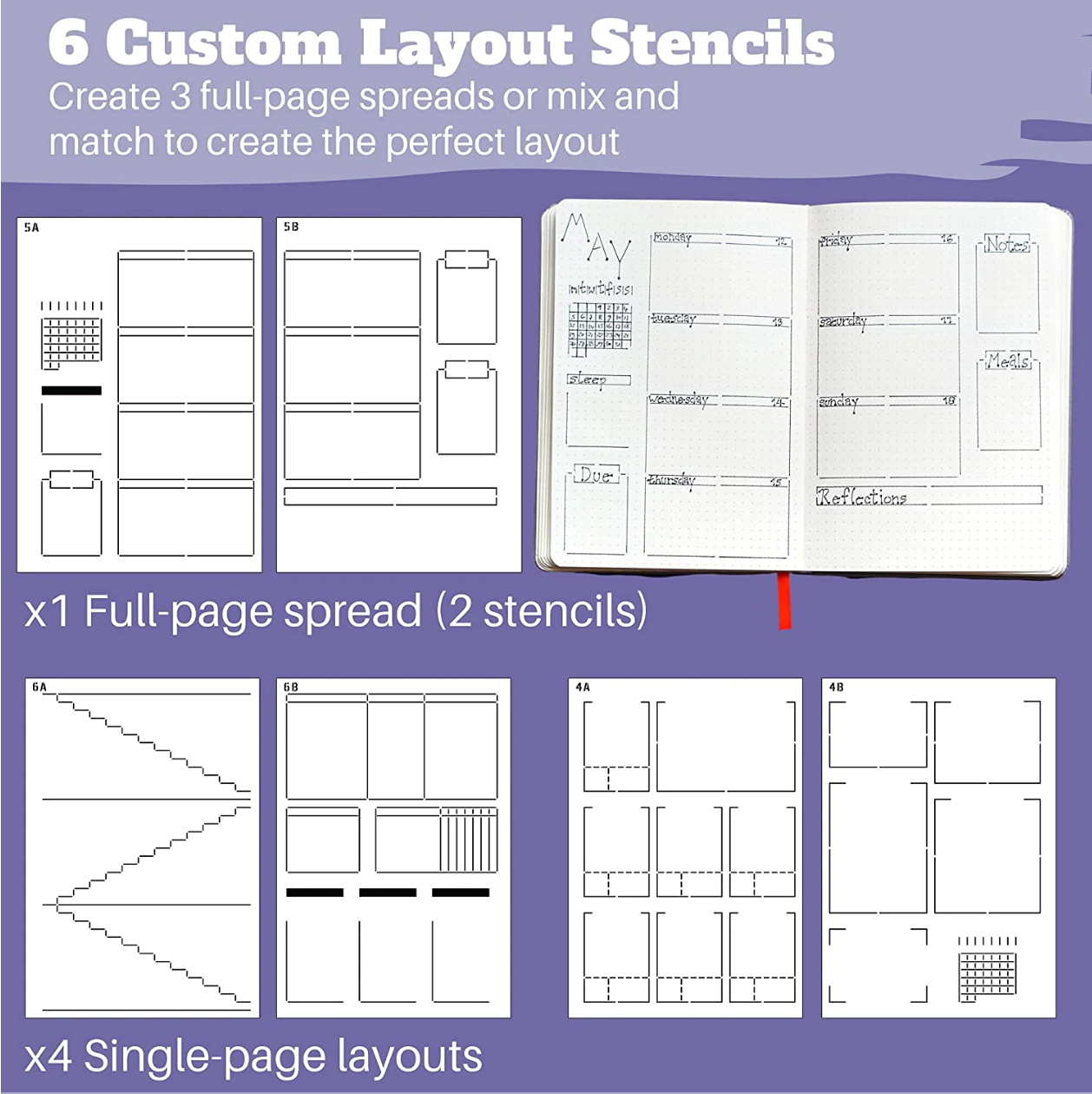 This is a photo of our easy to use Journaling Stencils for weekly BUJO spreads sold at BBB Supplies.