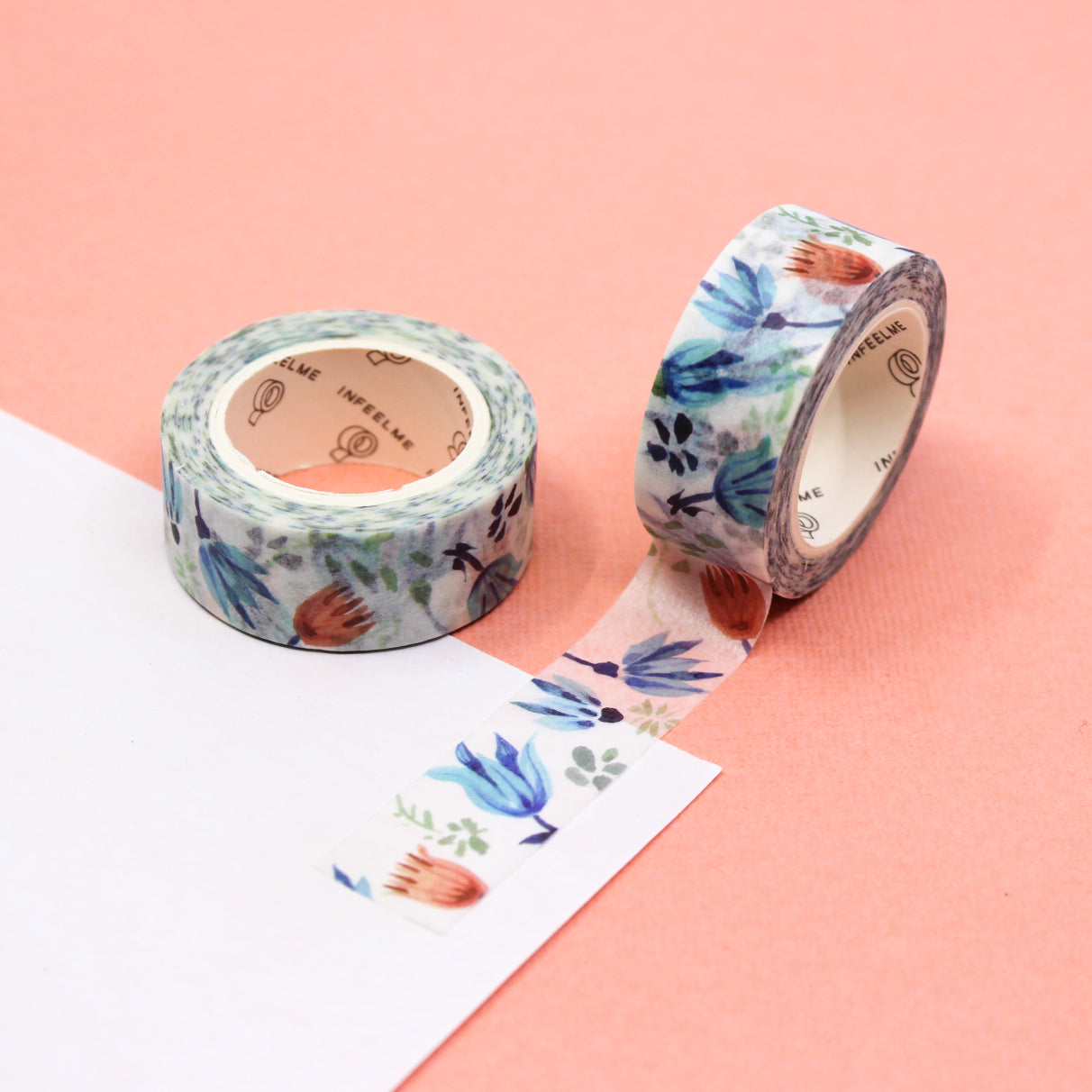 This blue and orange spring floral washi tape is a refreshing color choice of flowers for your bujo or craft project from BBB Supplies Craft Shop