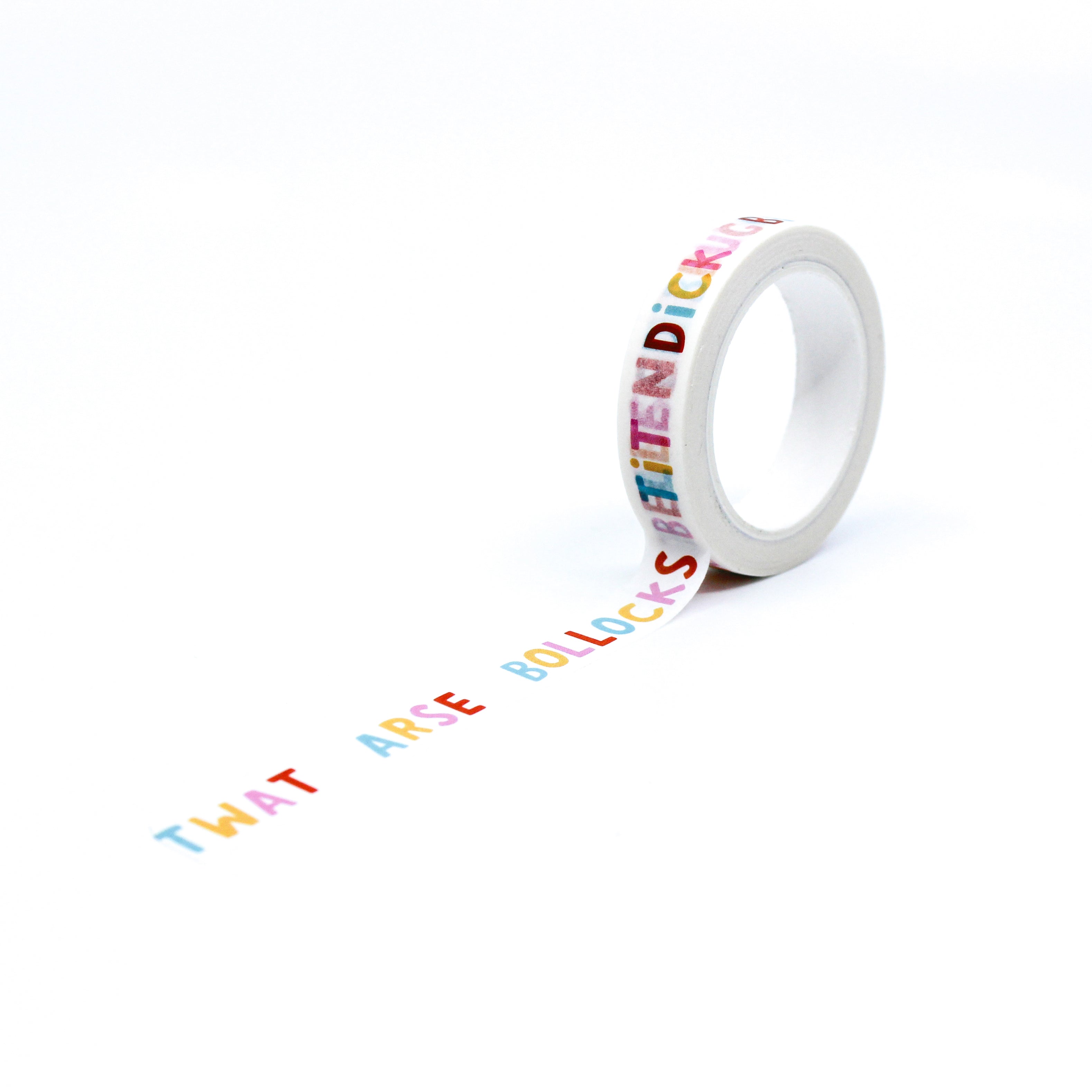 This photo is washi tape that features British potty mouth text from BBB Supplies craft and journaling supplies shop.