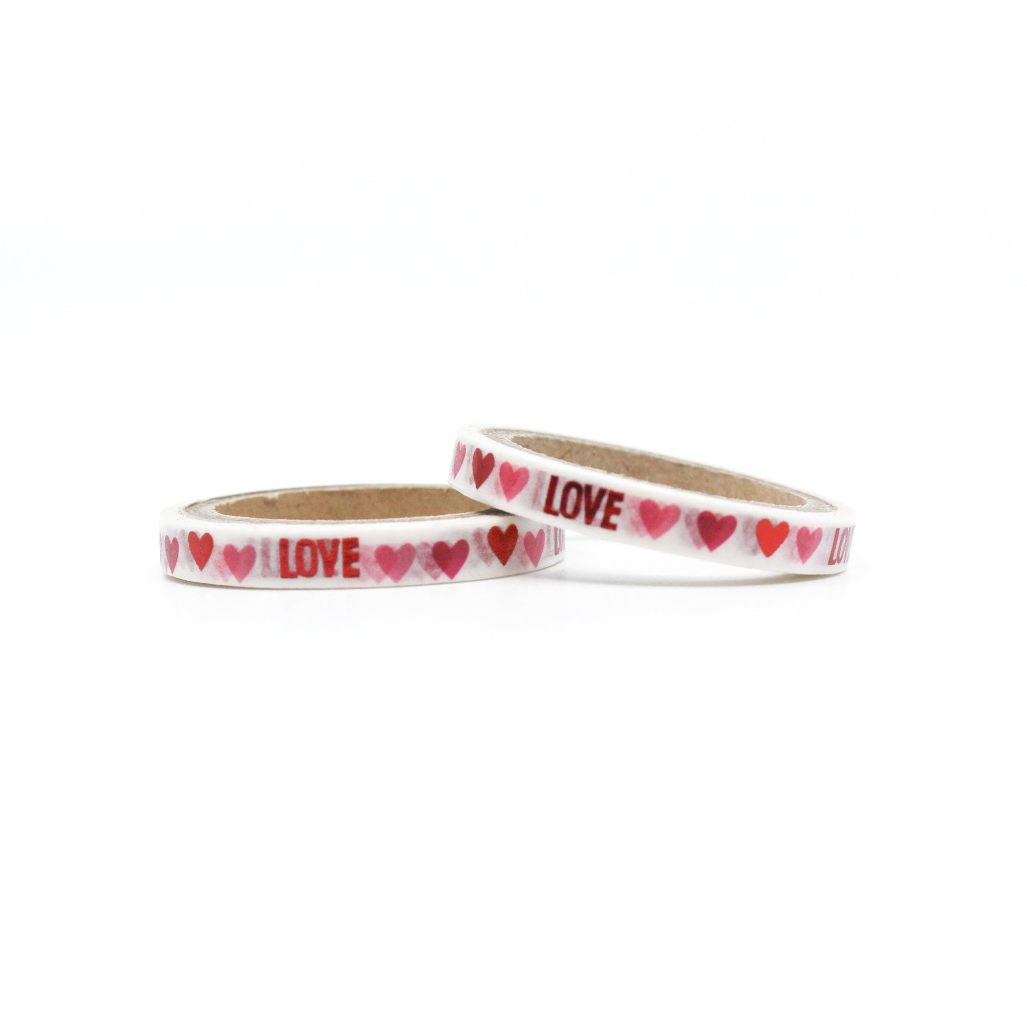 This is a roll of love foil red and pink hearts with white background washi tapes from BBB Supplies Craft Shop