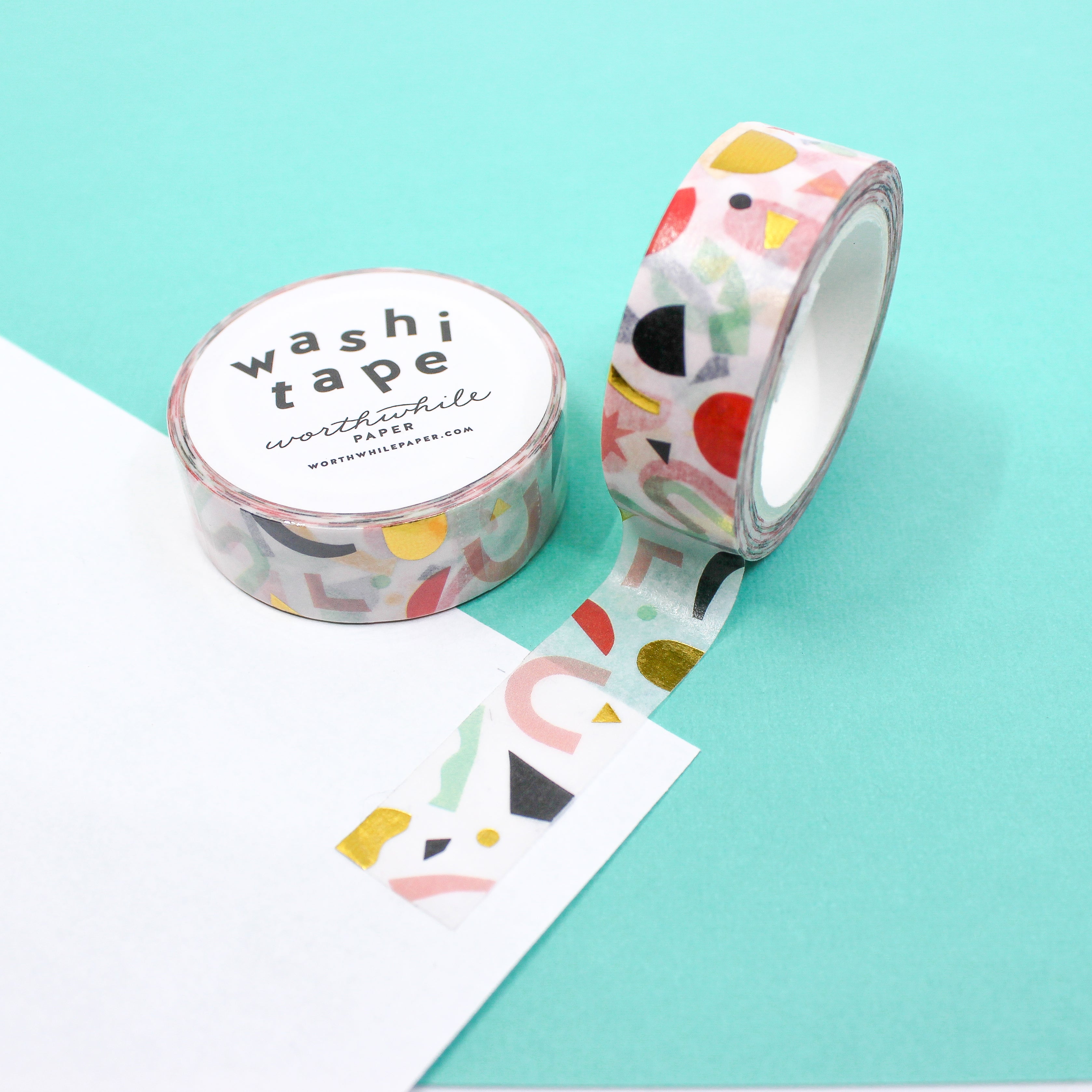 This photo shows a colorful and vibrant randoms shapes confetti style washi tape from bbb supplies craft shop.