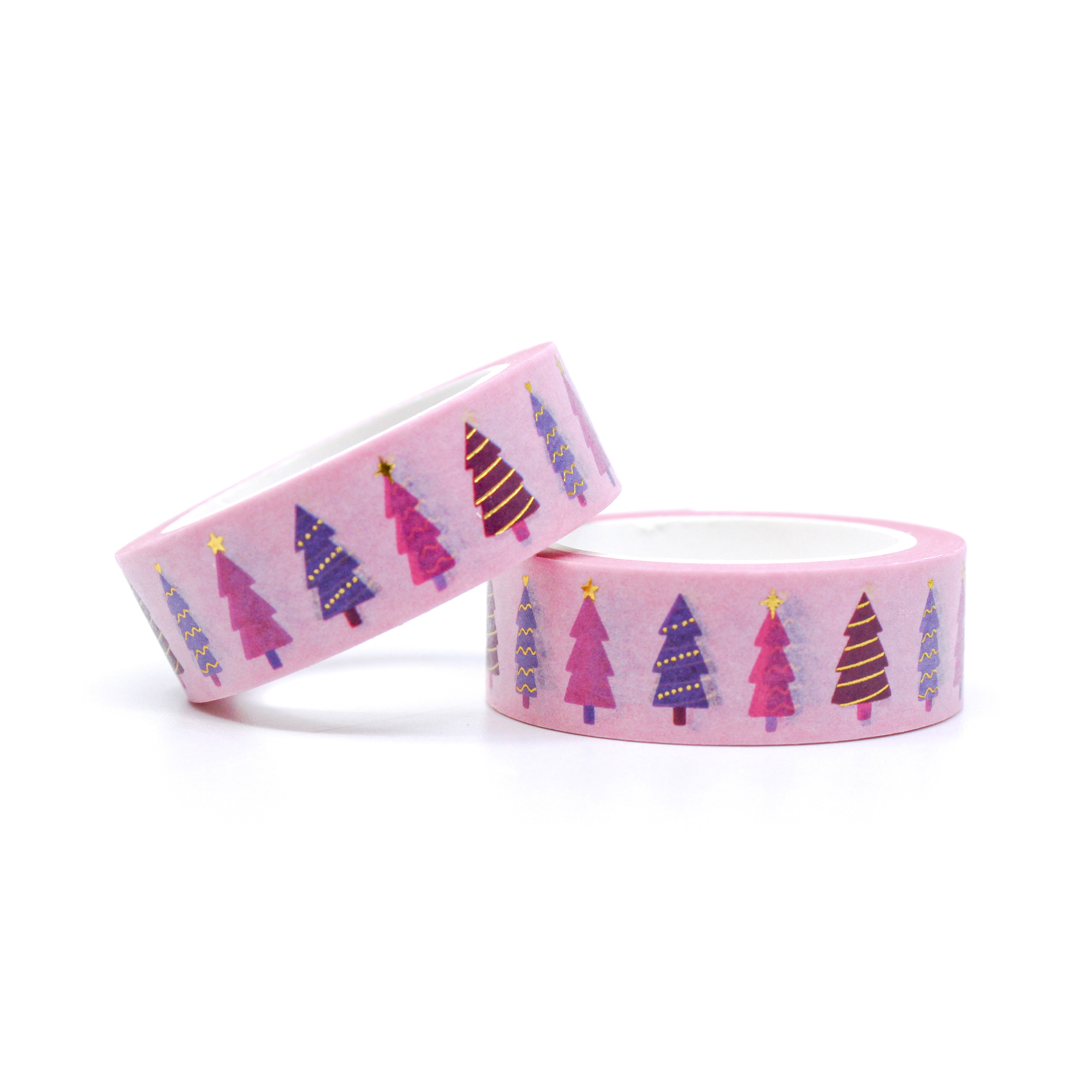 This is a roll of different Christmas trees with pink background washi tapes from BBB Supplies Craft Shop