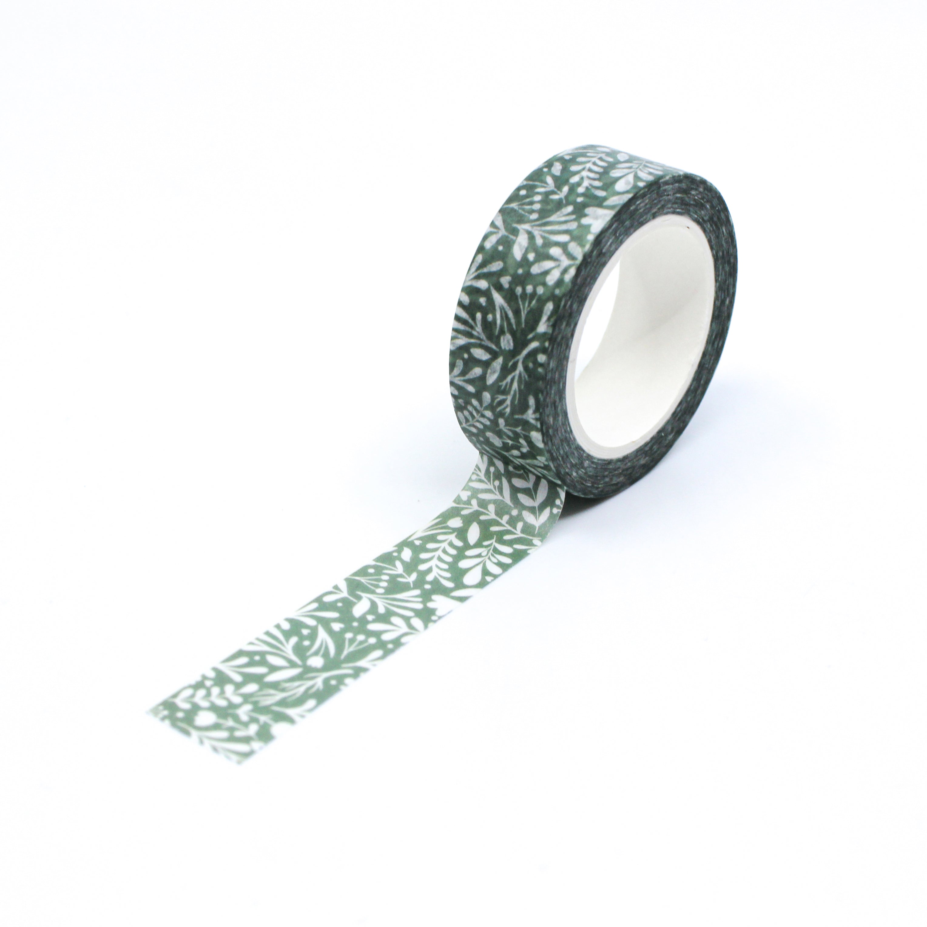 This is a full pattern repeat view of green vines pattern washi tape from BBB Supplies Craft Shop