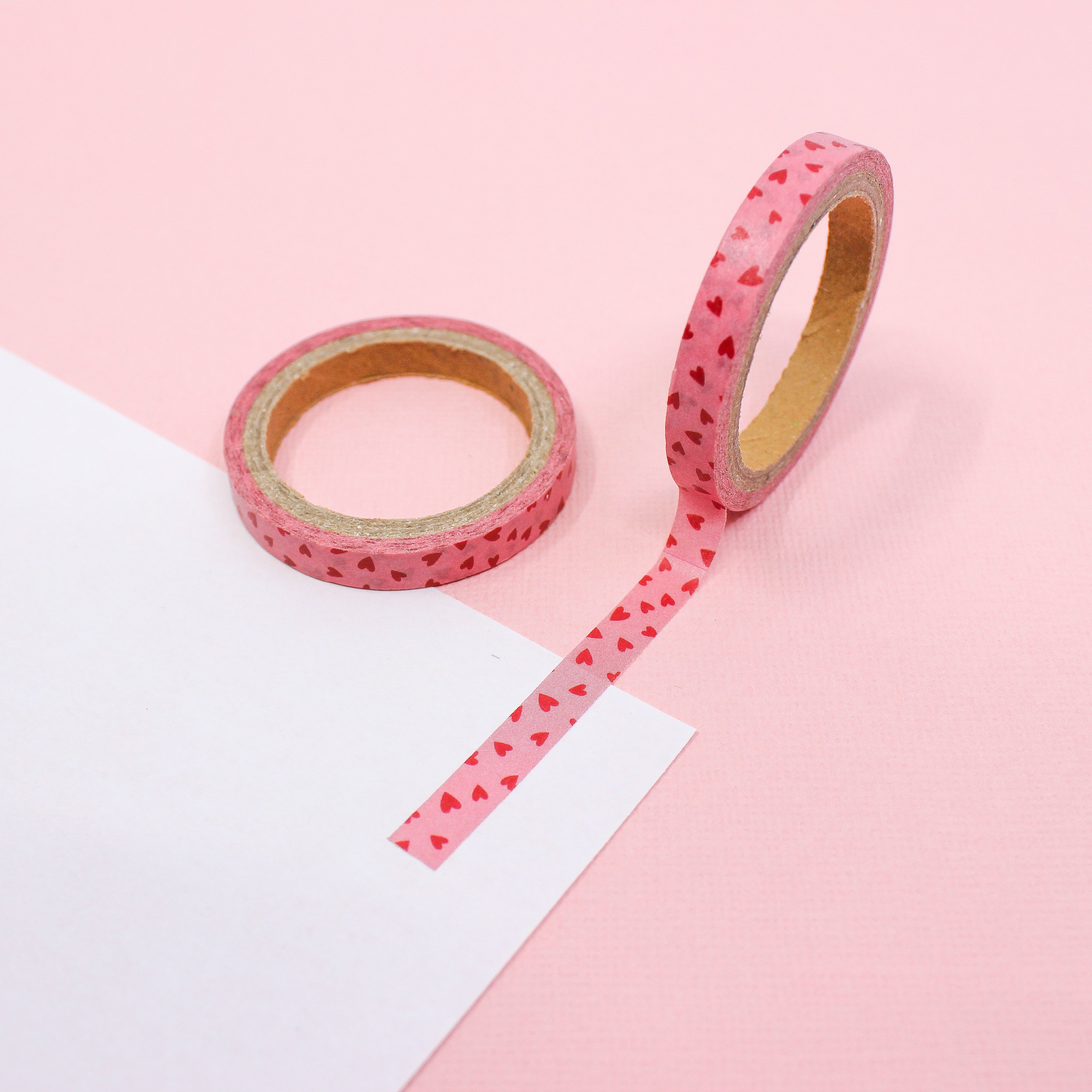 This is a red heart with pink background themed washi tape from BBB Supplies Craft Shop