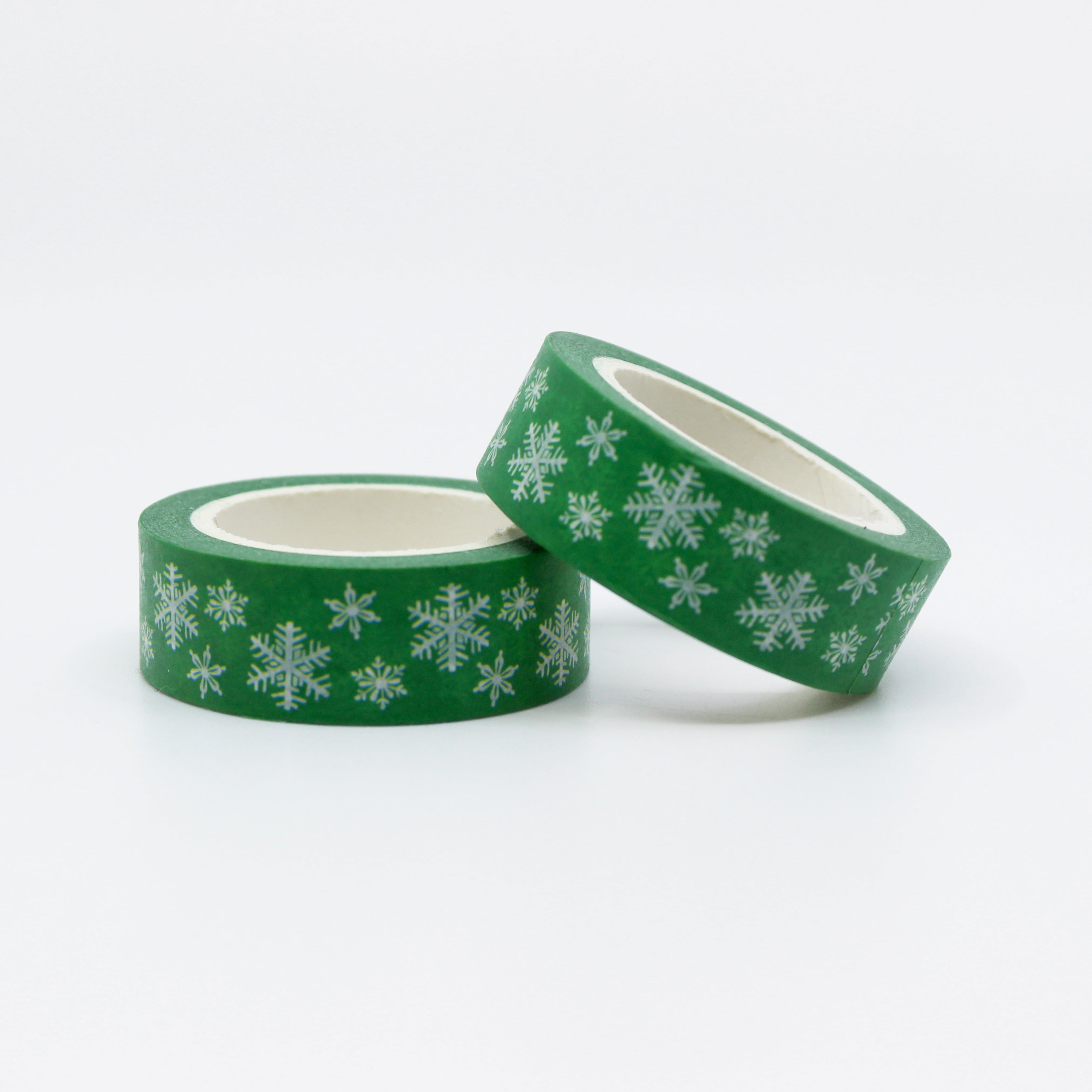 This is a roll of green and white snowflakes washi tapes from BBB Supplies Craft Shop