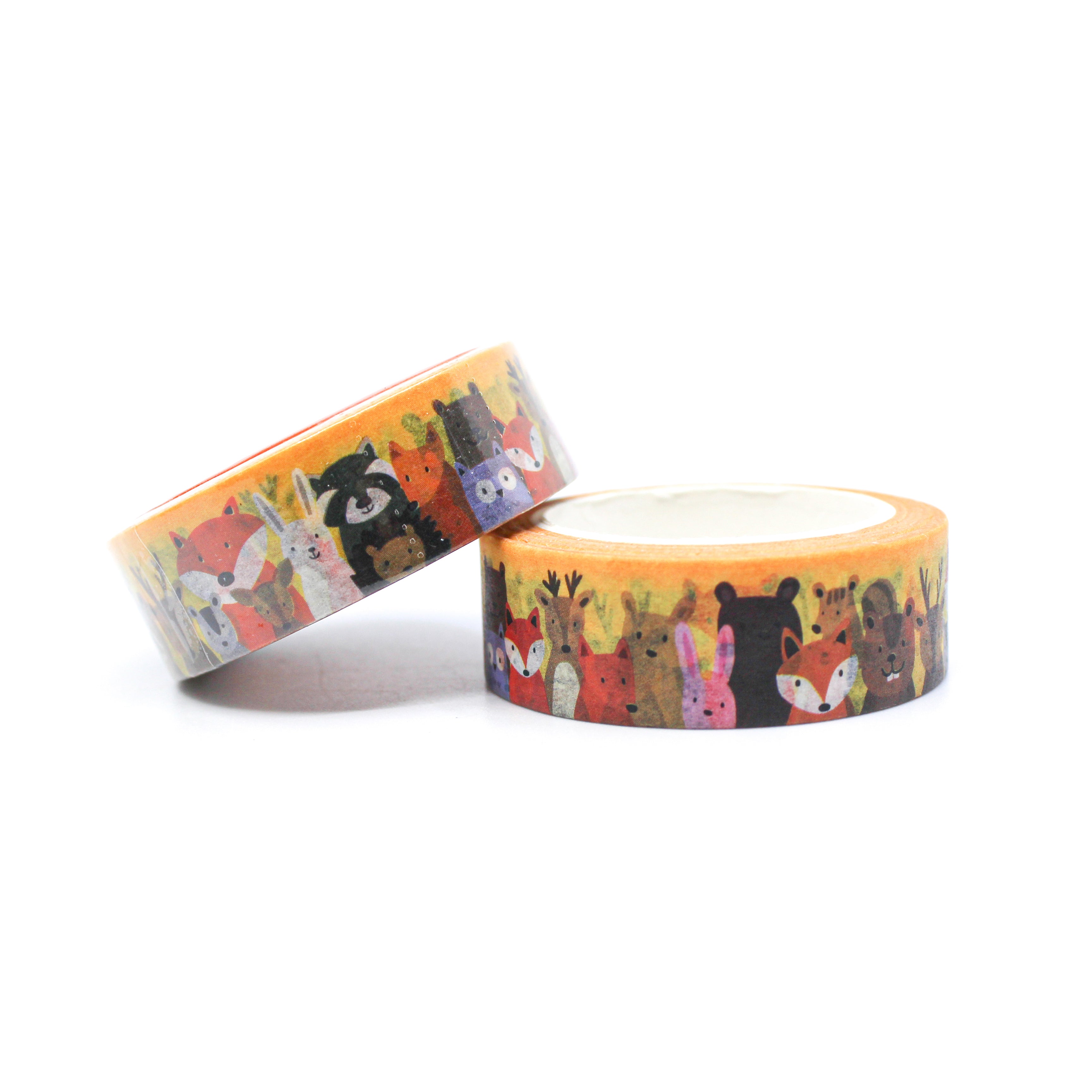 This is a cute view of yellow foil woodland animal creatures pattern washi tape for Journal Supplies, Scrapbooking washi tapes from BBB Supplies Craft Shop