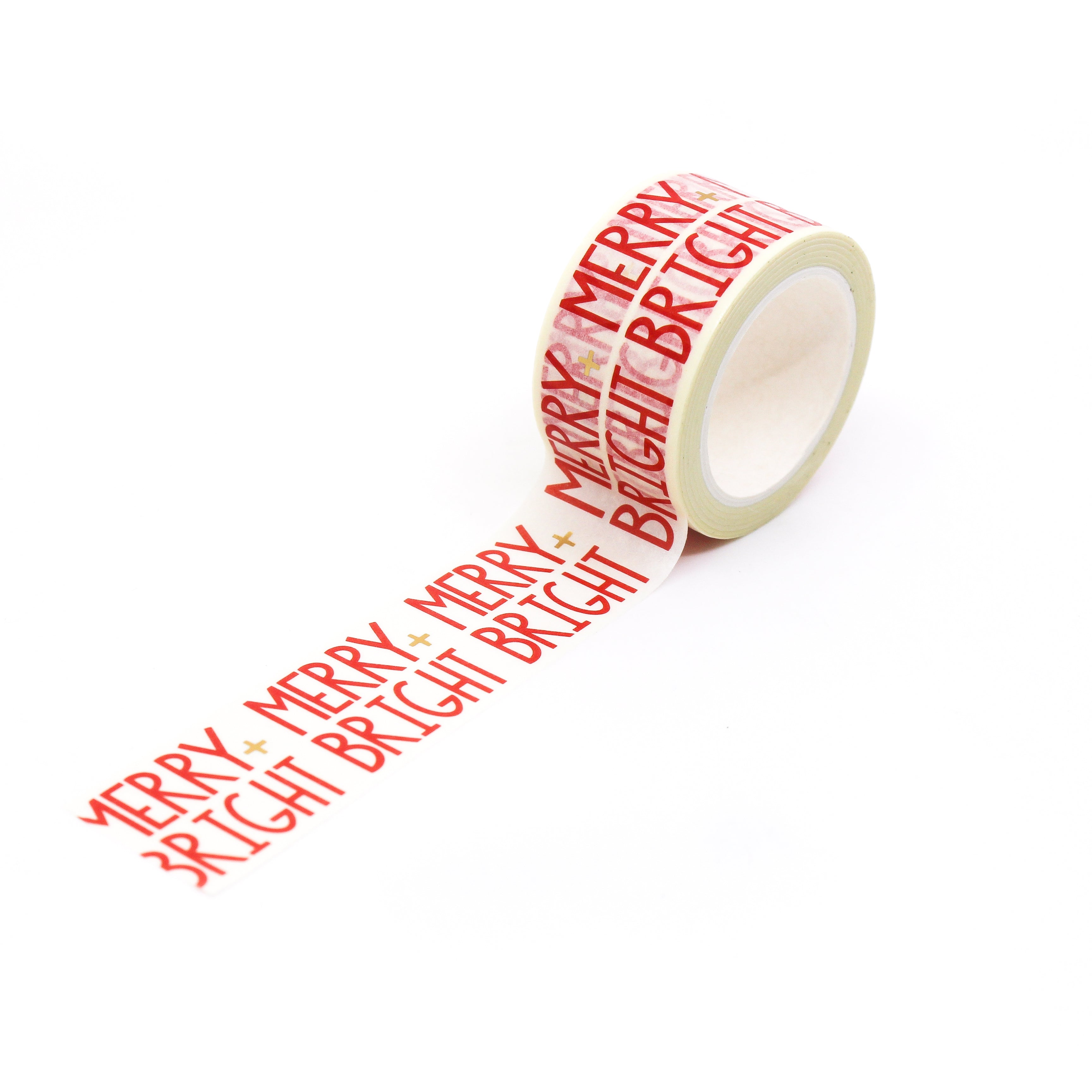 This is a full pattern repeat view of merry and bright text washi tape BBB Supplies Craft Shop