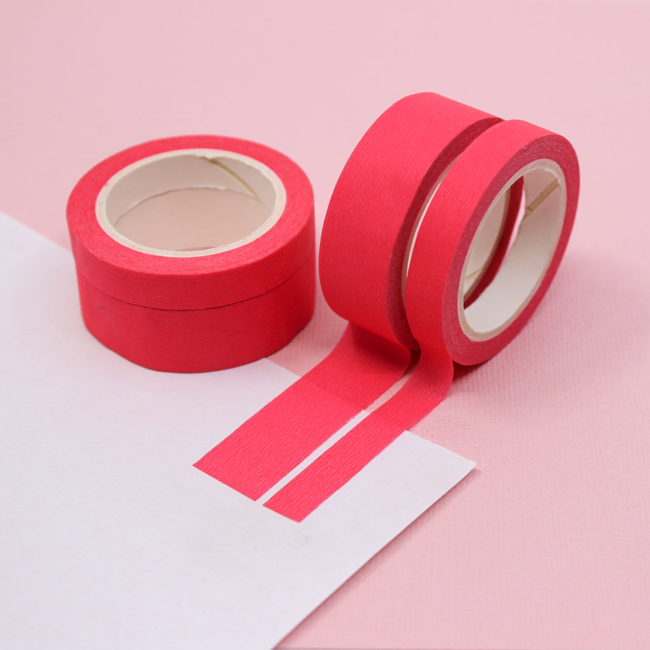 This neon pink washi tape is vibrant and fun. This washi tape is part of our solid neon thick-thin matching duo washi collection. Find the perfect color for any project in BBB Supplies' thick-thin solids collection, from neon to neutral to pastel and more. This tape is sold at BBB Supplies Craft Shop.