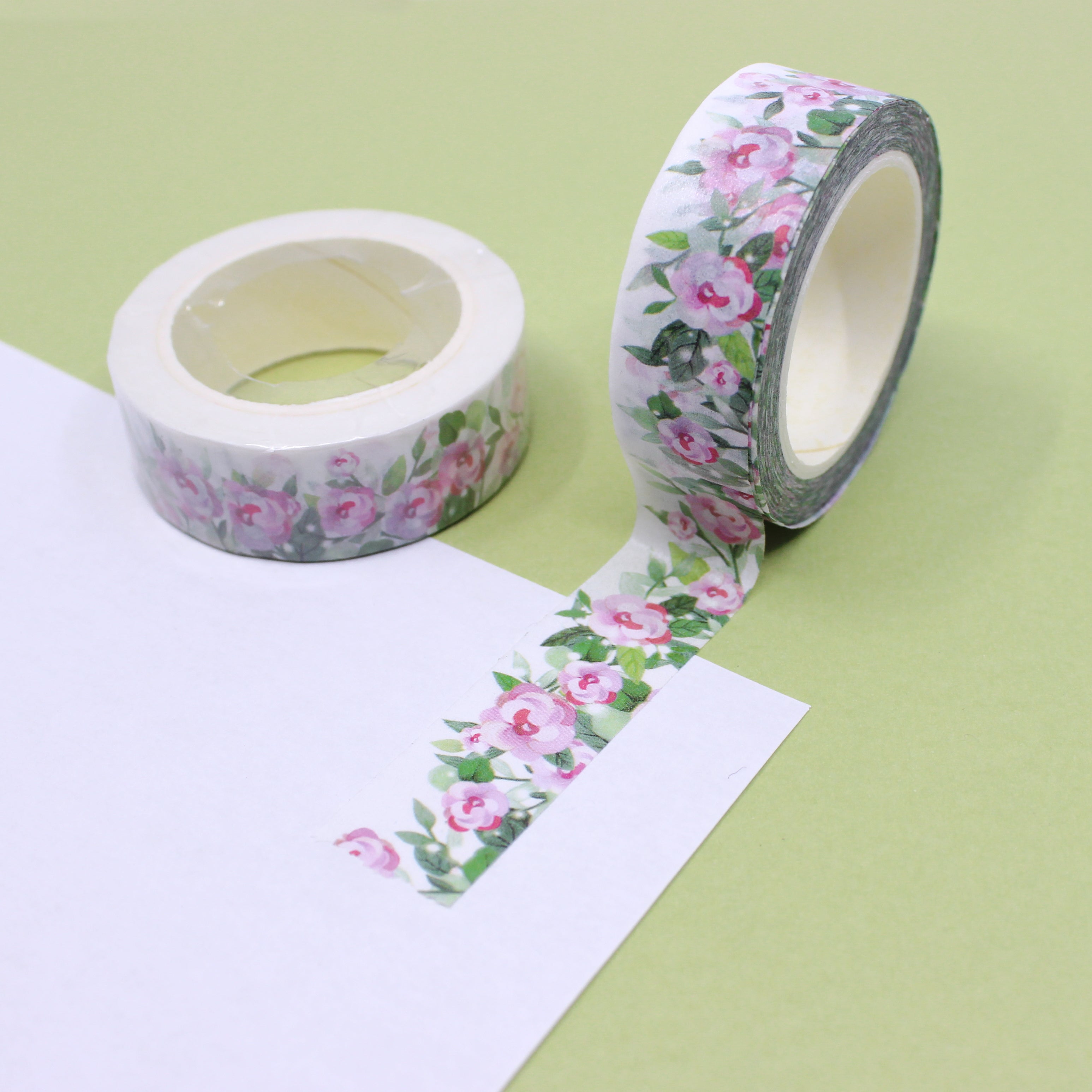 This is a pretty pink roses flower collections pattern washi tape from BBB Supplies Craft Shop