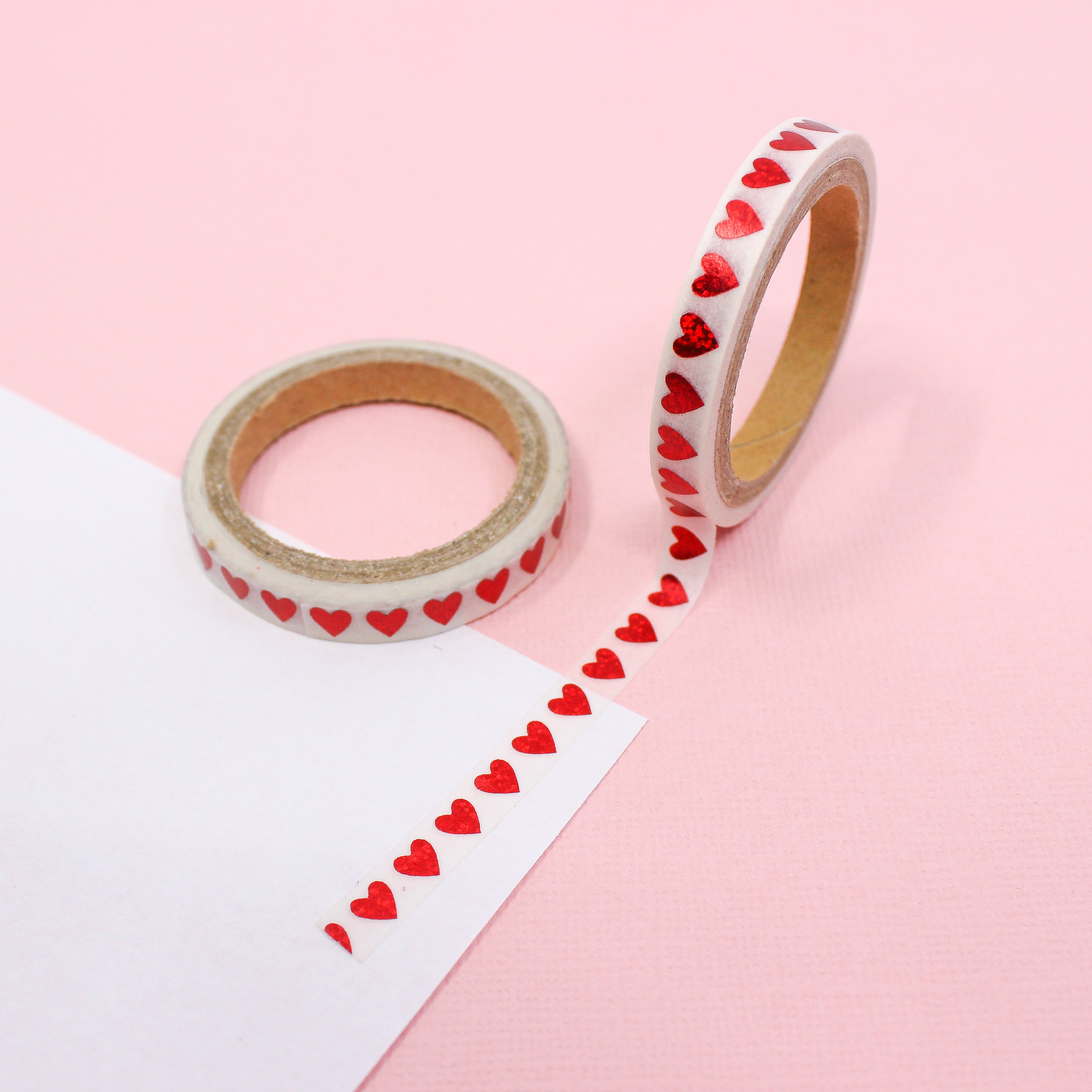 This is a red foil hearts themed washi tape from BBB Supplies Craft Shop