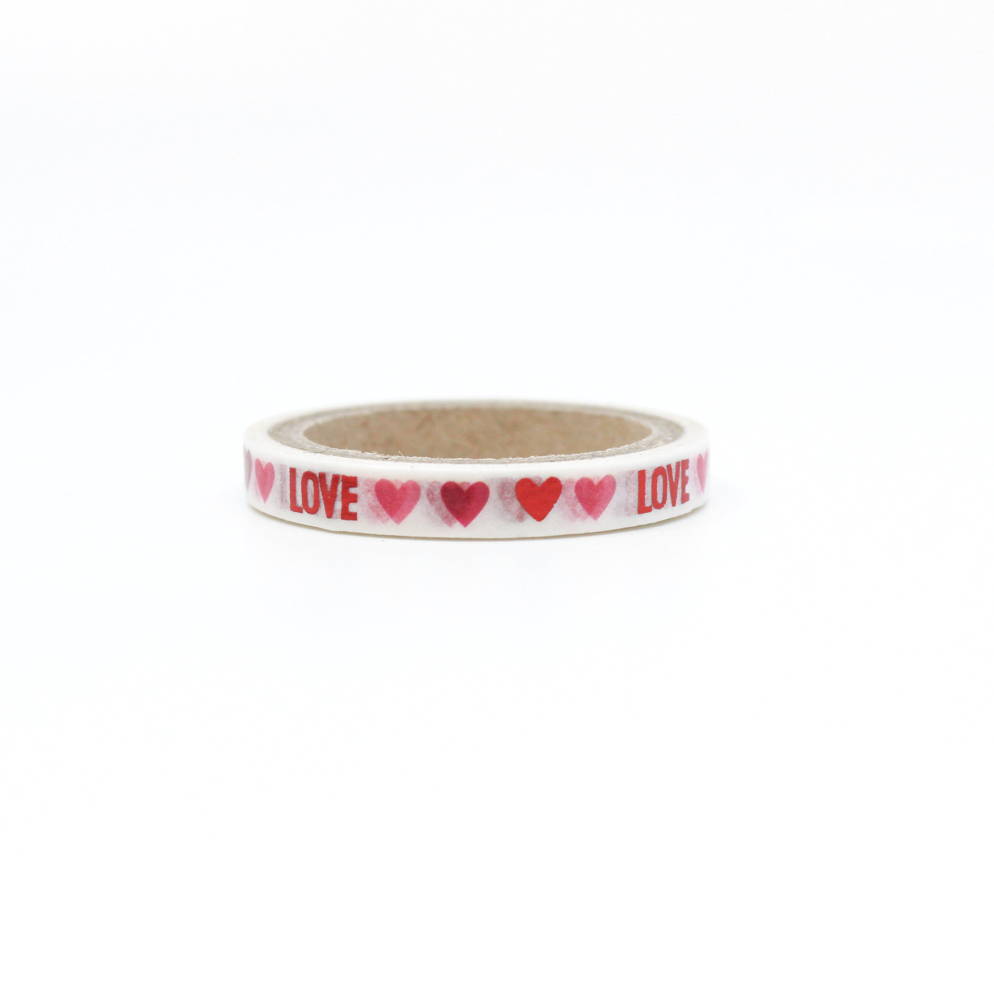 This is a cute Valentines Heart and Love different color hearts with Love caption themed view of washi tape from BBB Supplies Craft Shop