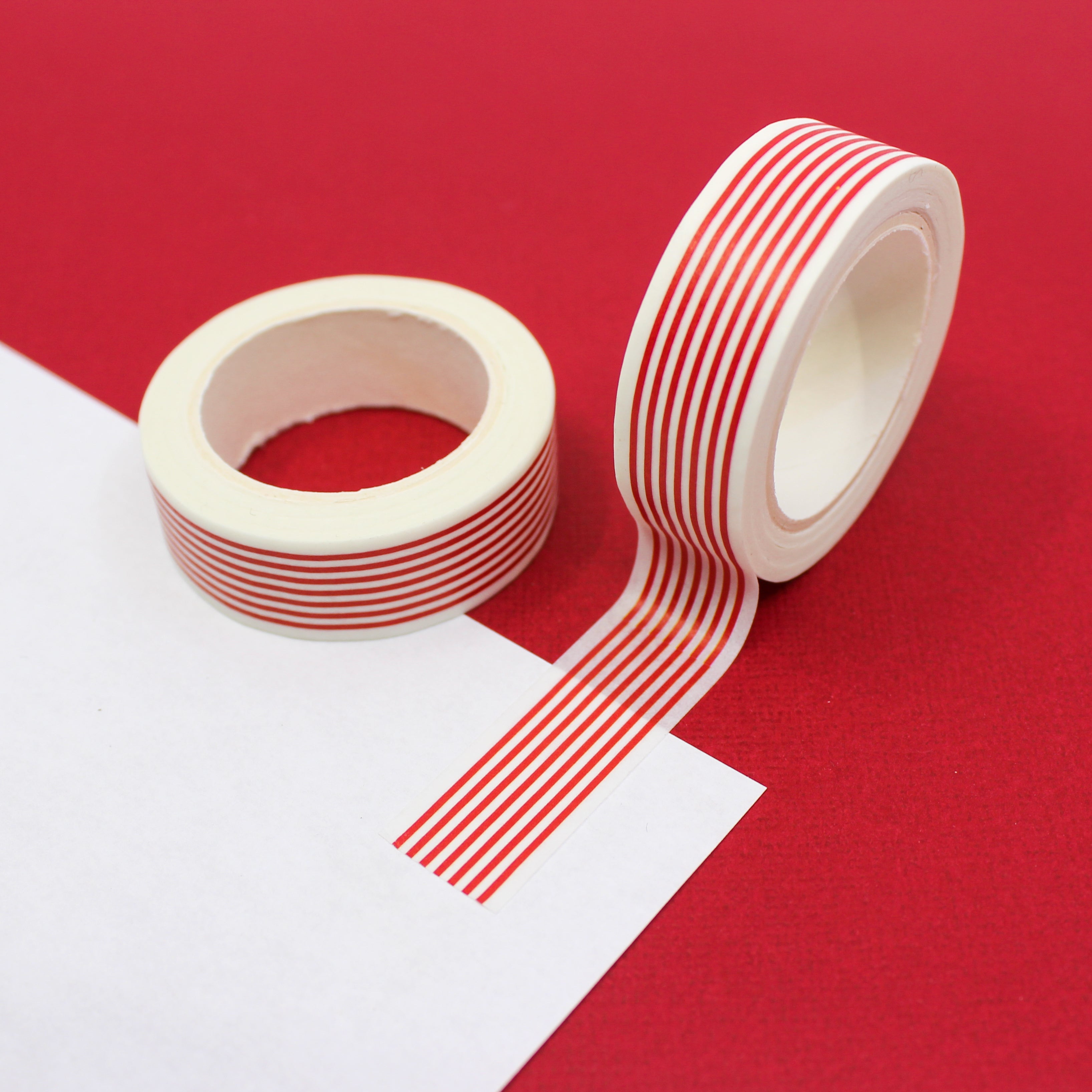Red Foil Stripe Washi Tape, Holiday Washi Tape