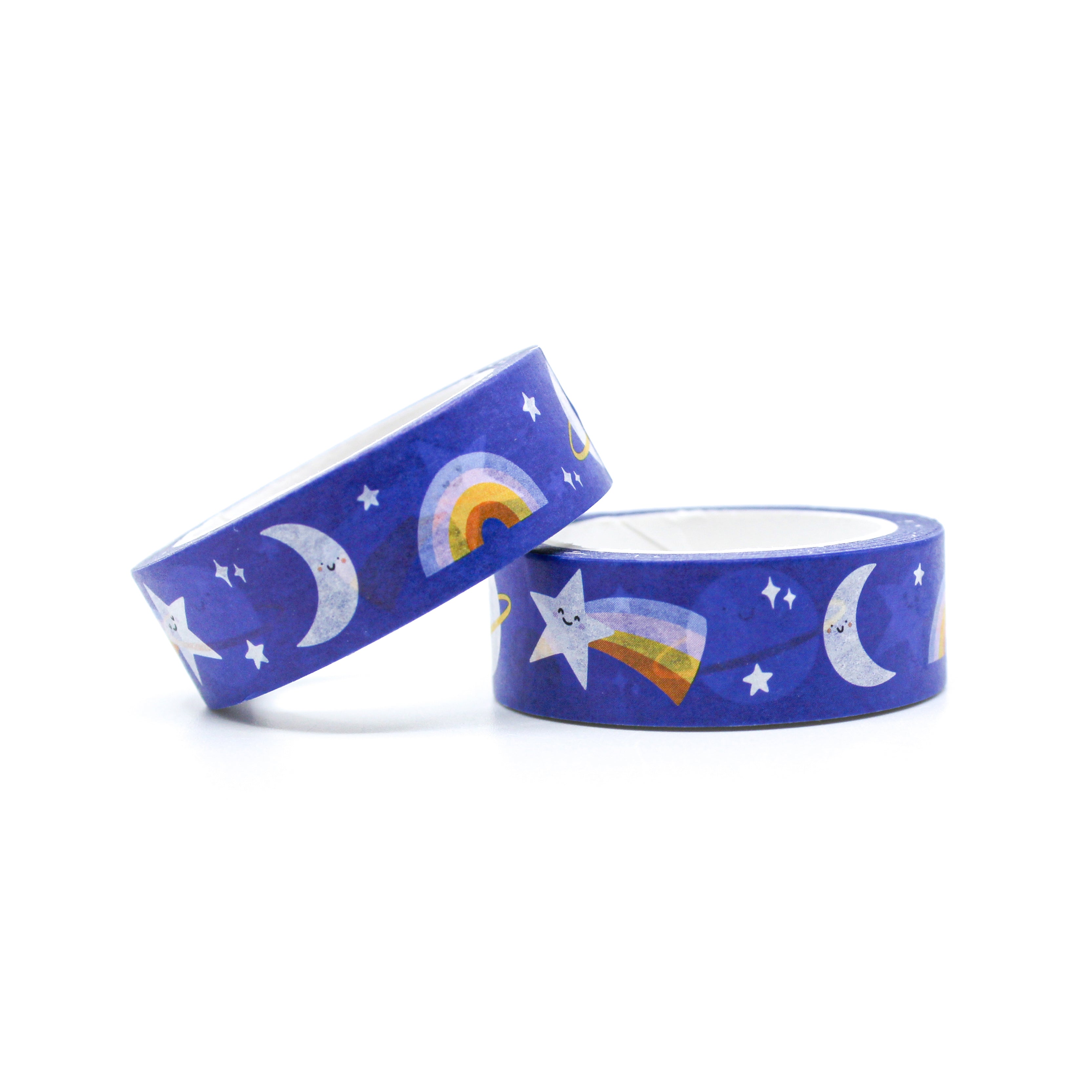 This is a roll of blue rainbow cosmos outer space washi tapes from BBB Supplies Craft Shop