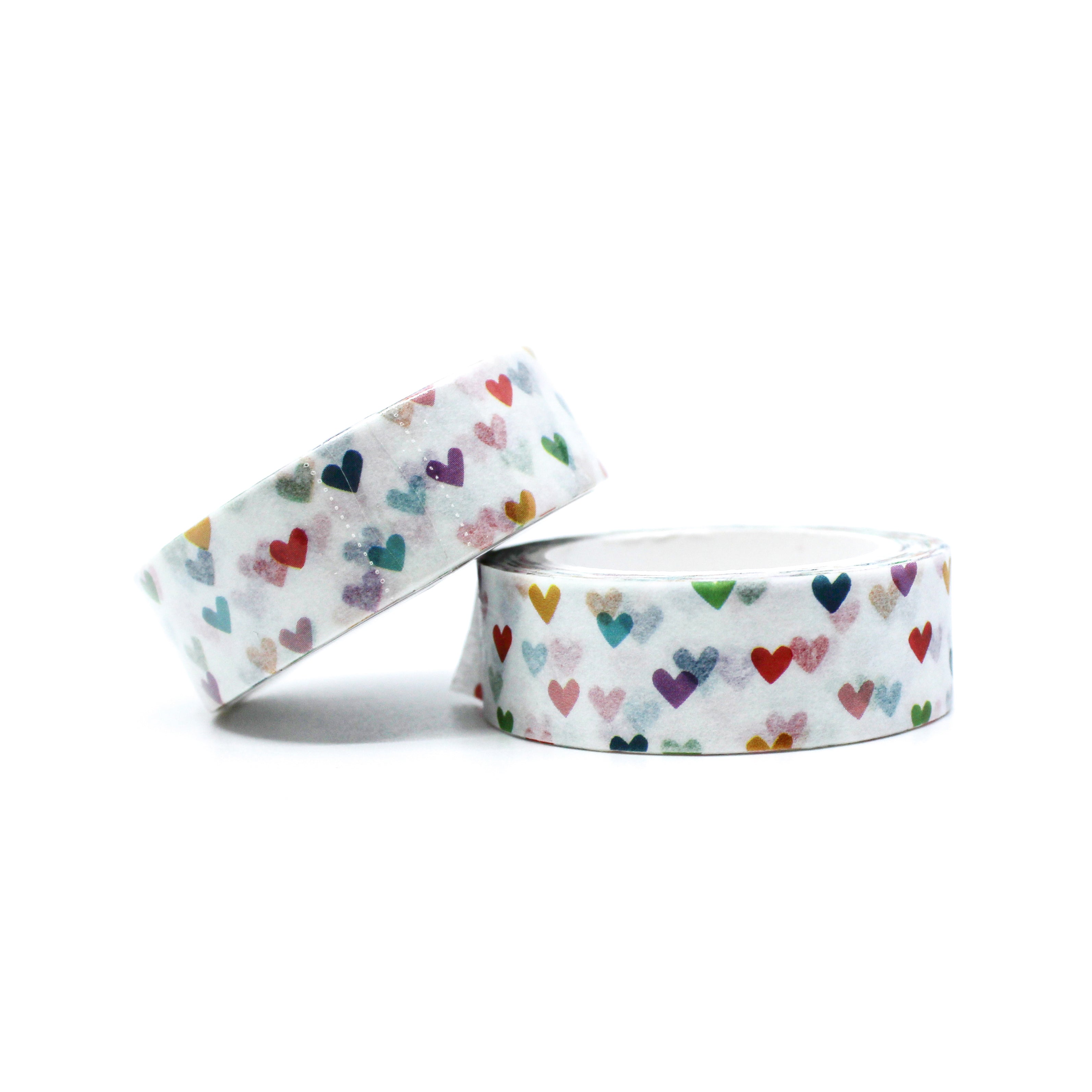 This is a view of our fun and colorful tiny rainbow hearts washi tapes from BBB Supplies craft and journaling shop.