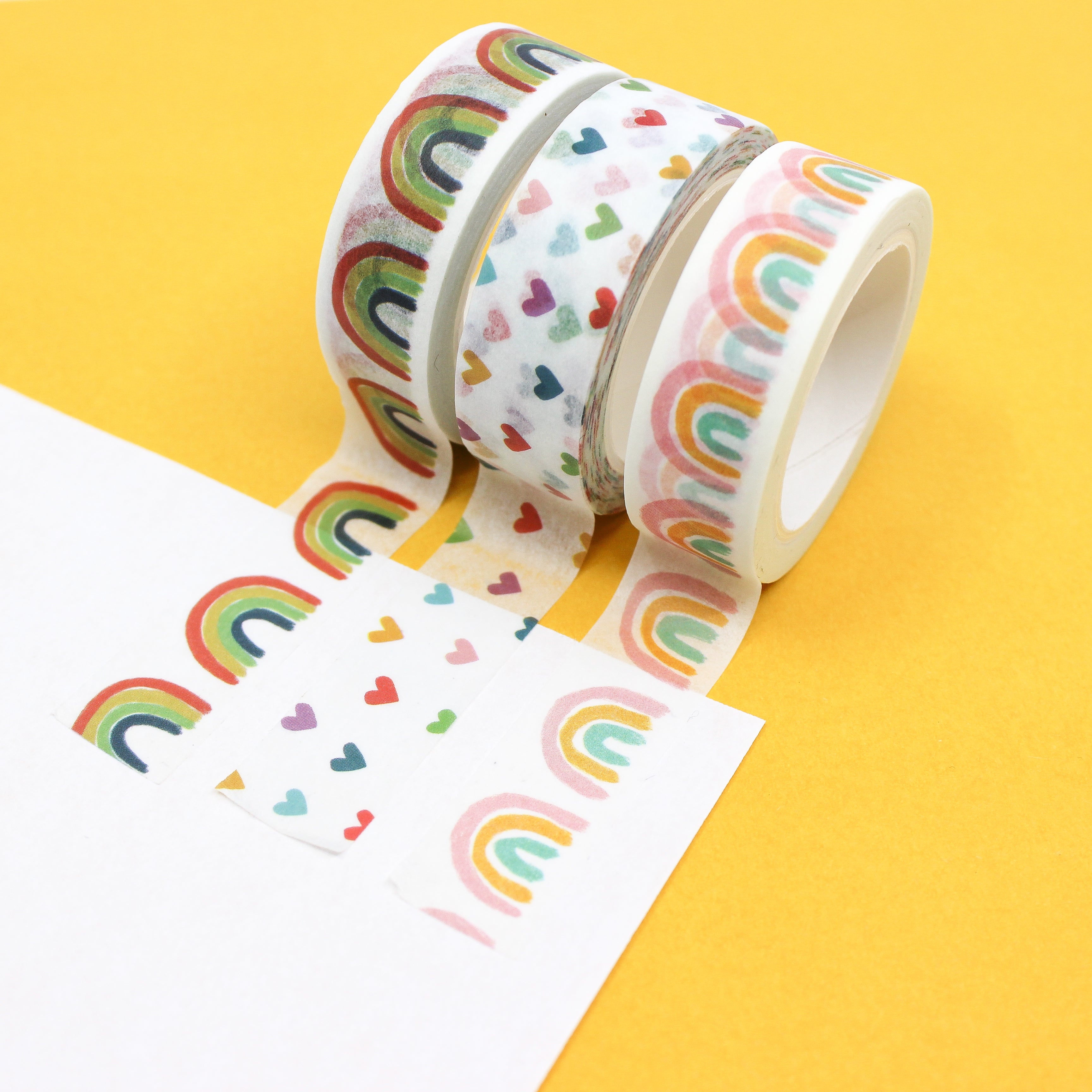 This is a photo of BBB Supplies Craft Shop Washi Collection of Colorful Rainbows and tiny hearts from Zynshe.