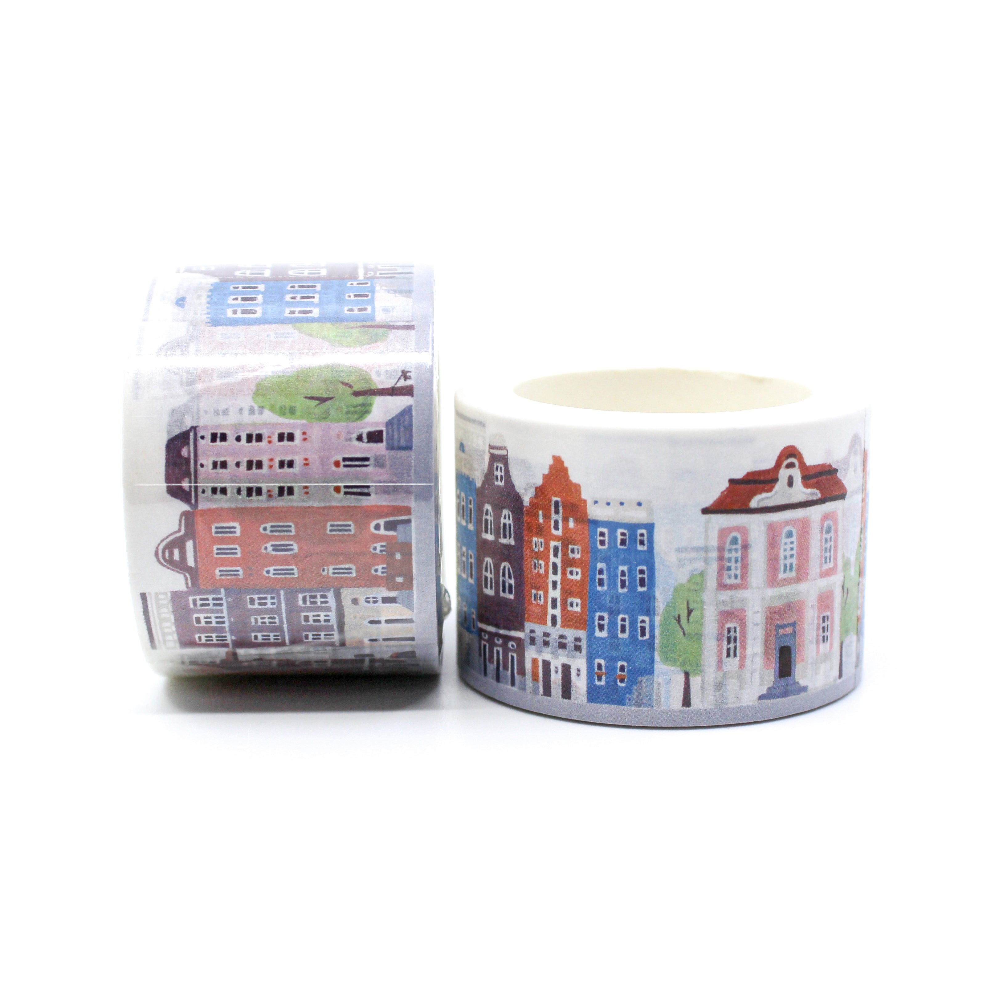 This is a nice view of fun layers of townhouse and buildings washi tape from BBB Supplies Craft Shop