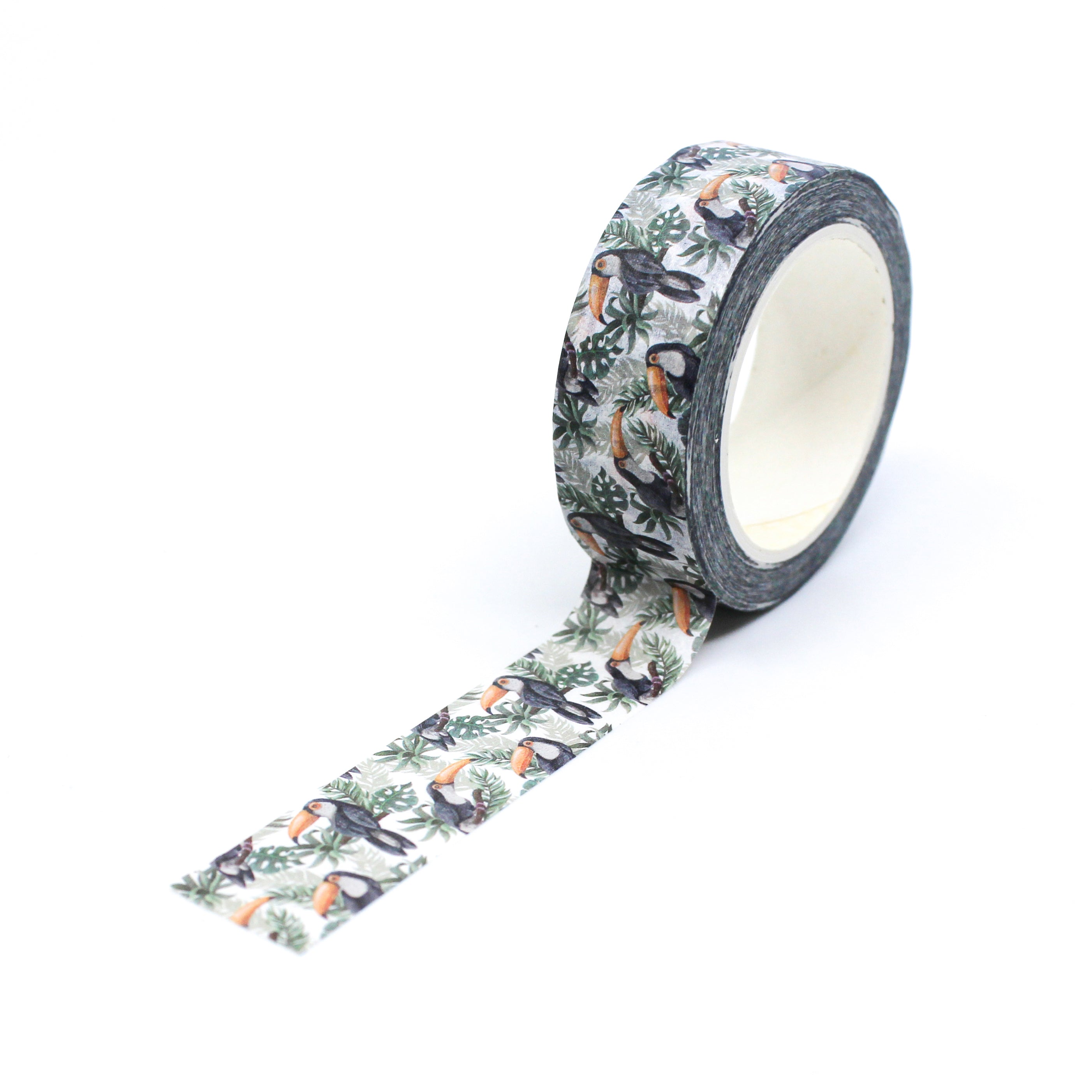 This is a full pattern repeat view of tropical birds washi tape from BBB Supplies Craft Shop