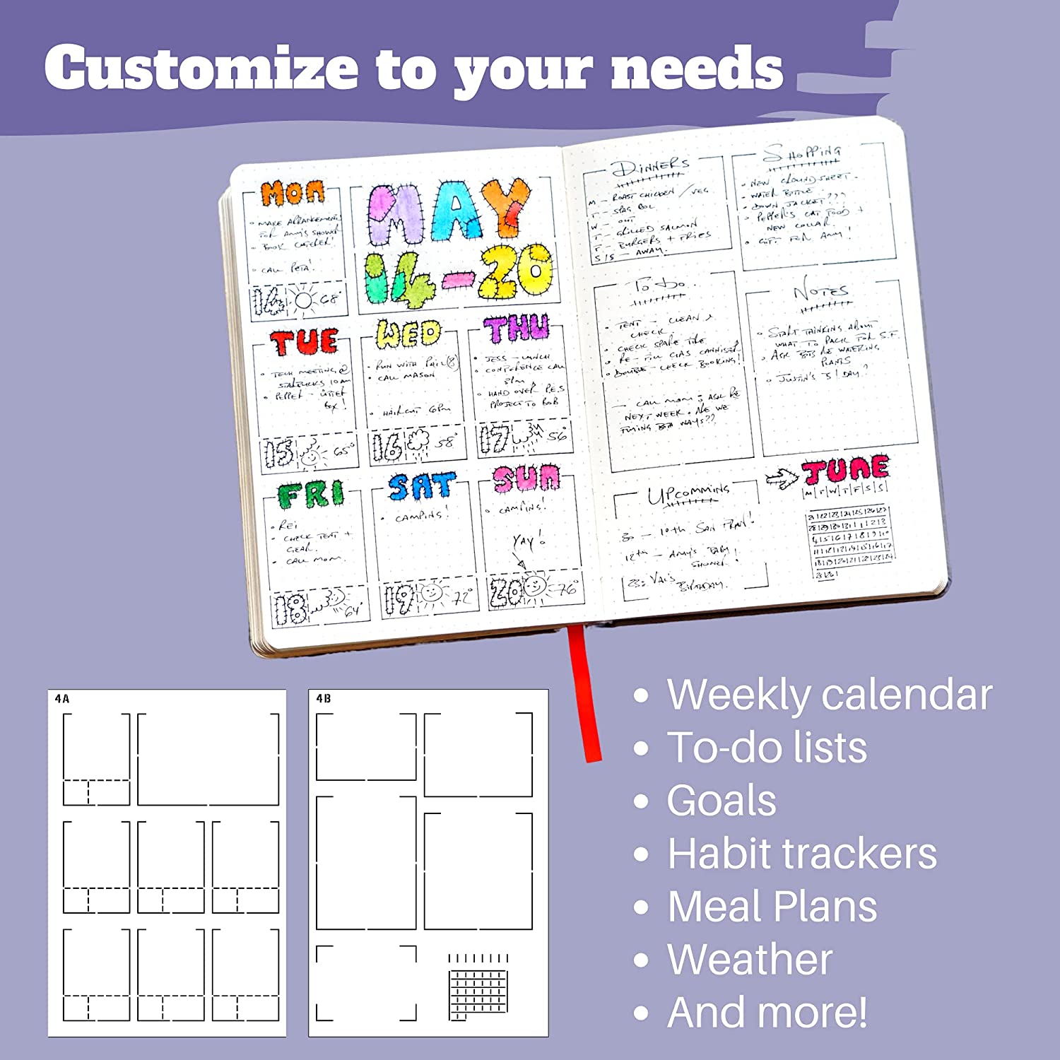 This is a photo of our easy to use Journaling Stencils with weekly spread and notes section sold at BBB Supplies.