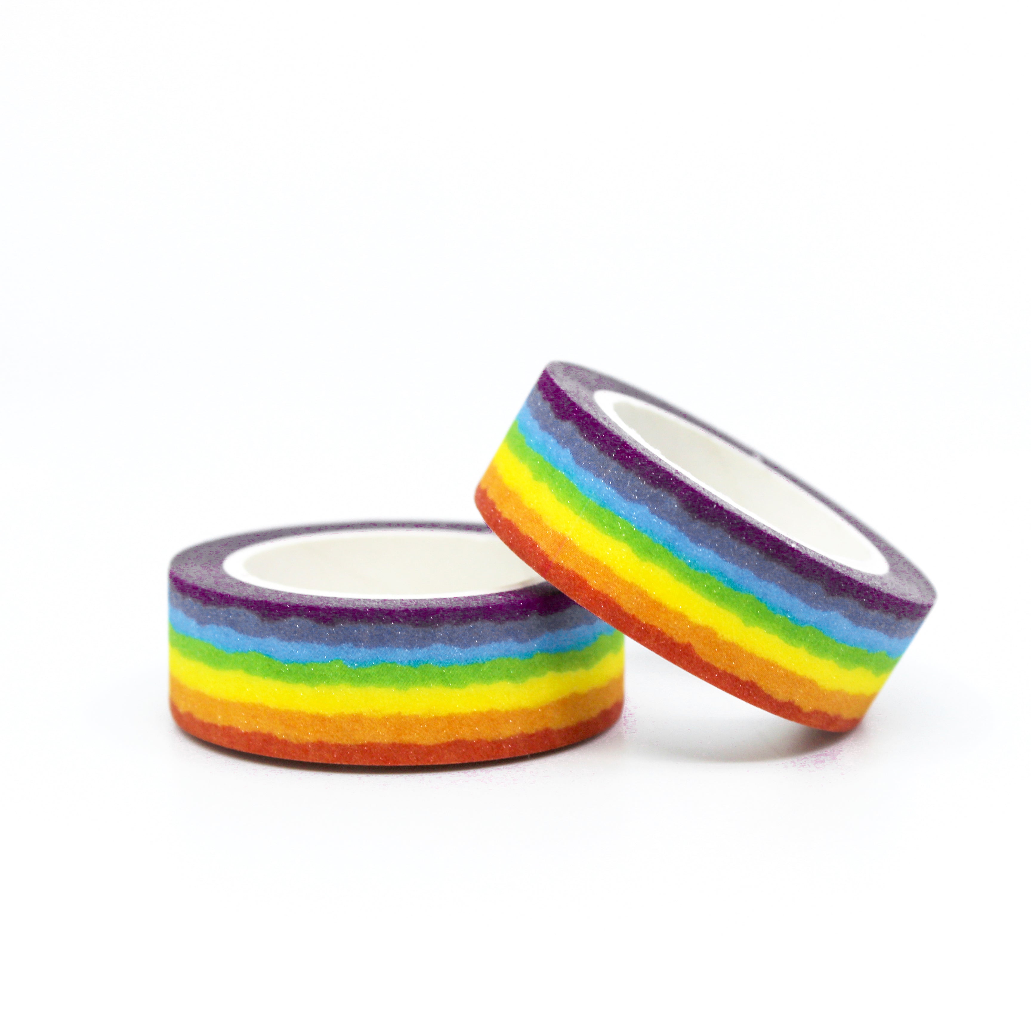 This is roll of a rainbow glitters stripe washi tape from BBB Supplies Craft Shop