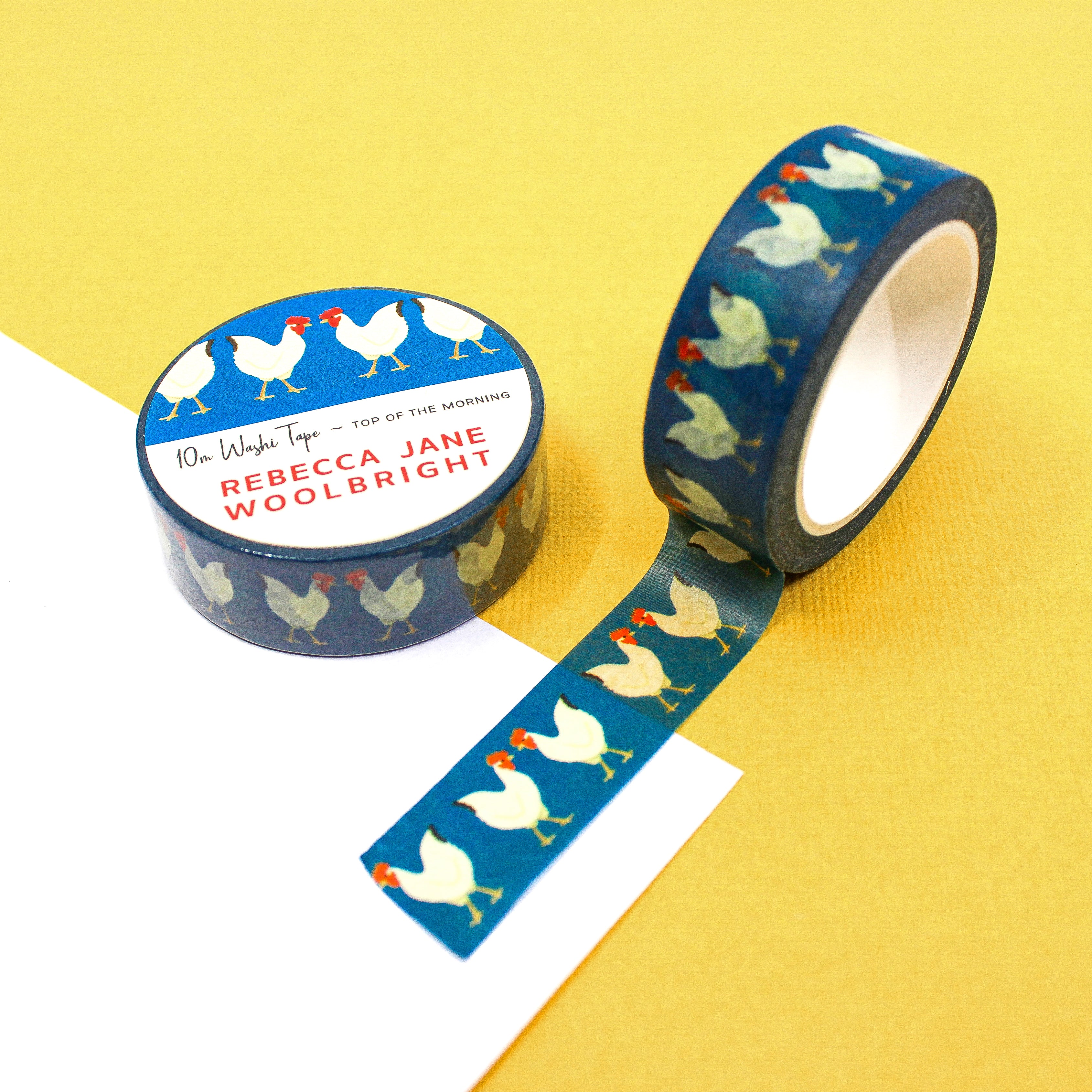 This is a blue and white roosters in the morning view themed washi tape from BBB Supplies Craft Shop