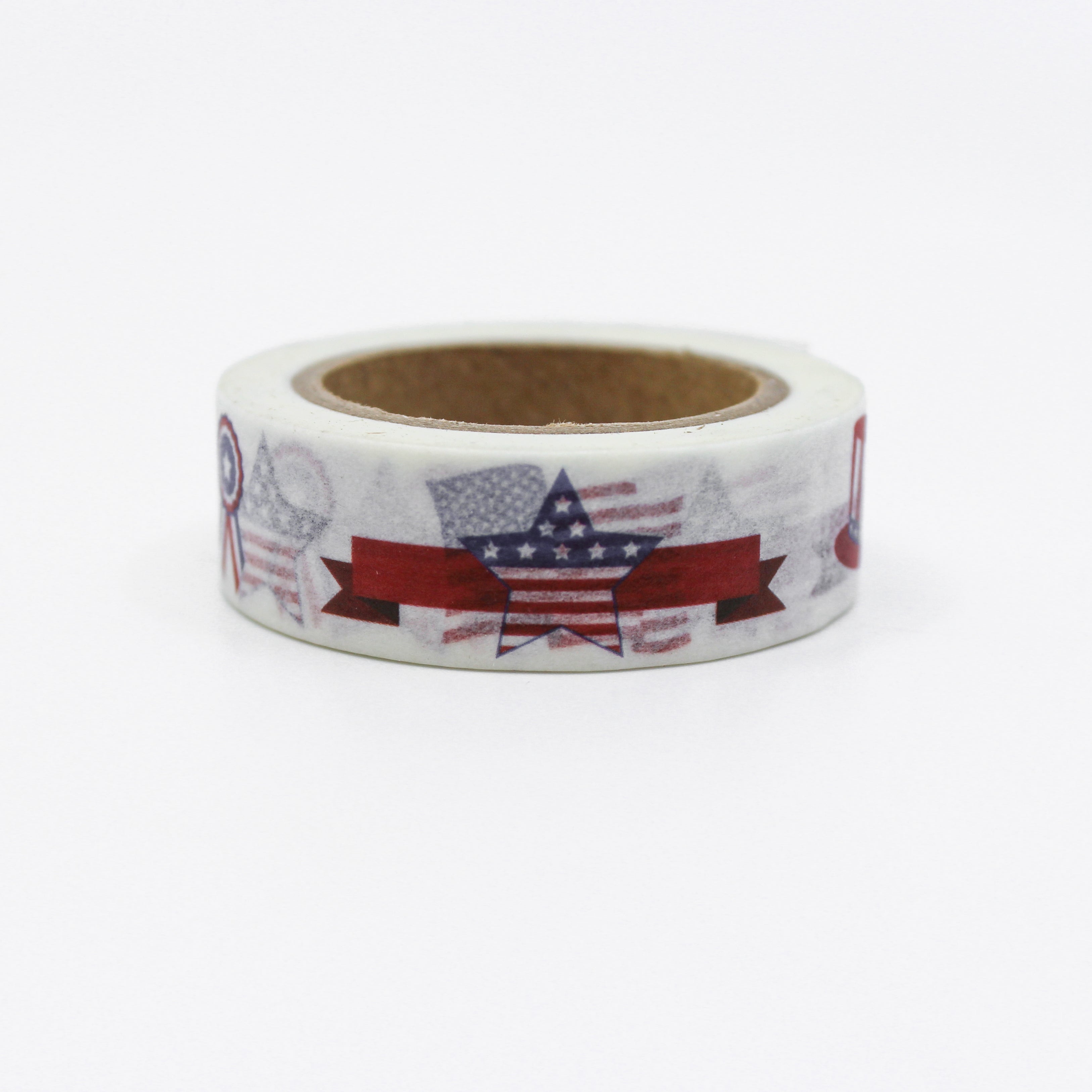 This is a cute American symbols like hat and flags with white background washi tape from BBB Supplies Craft Shop