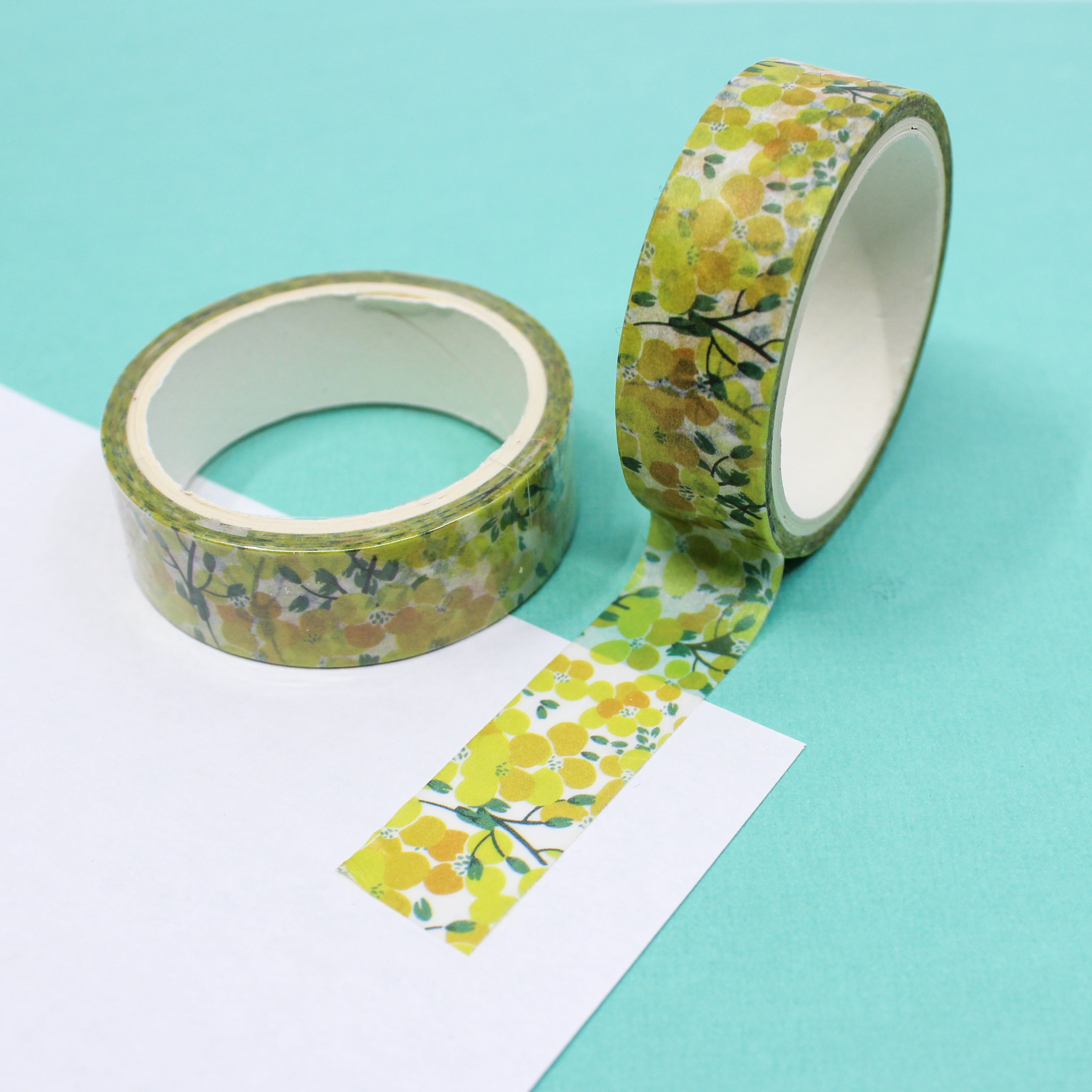 This a yellow watercolor floral collections pattern washi tape from BBB Supplies Craft Shop