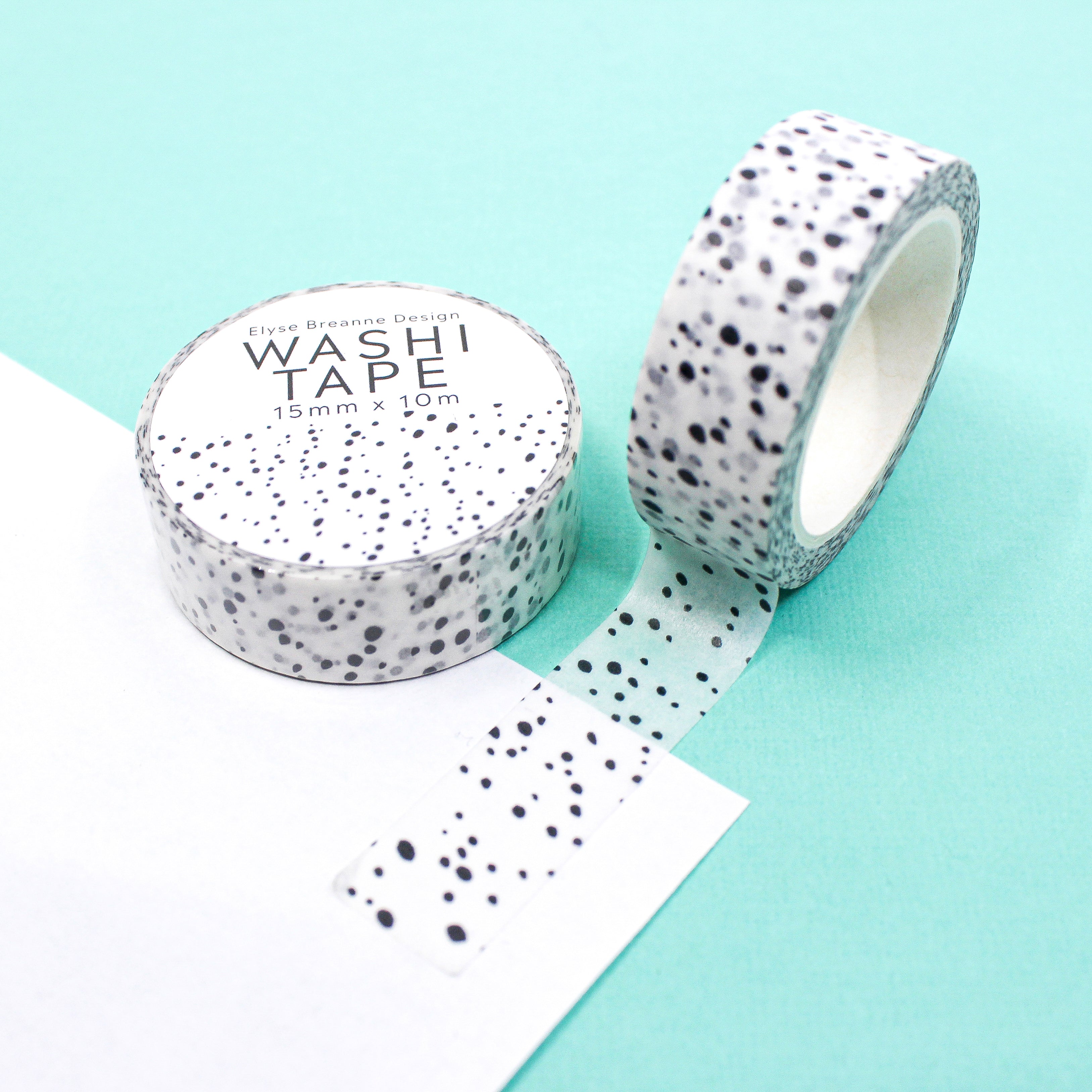 This is a black and white speckles themed washi tape from Elyse Breanne Design and sold at BBB Supplies Craft Shop