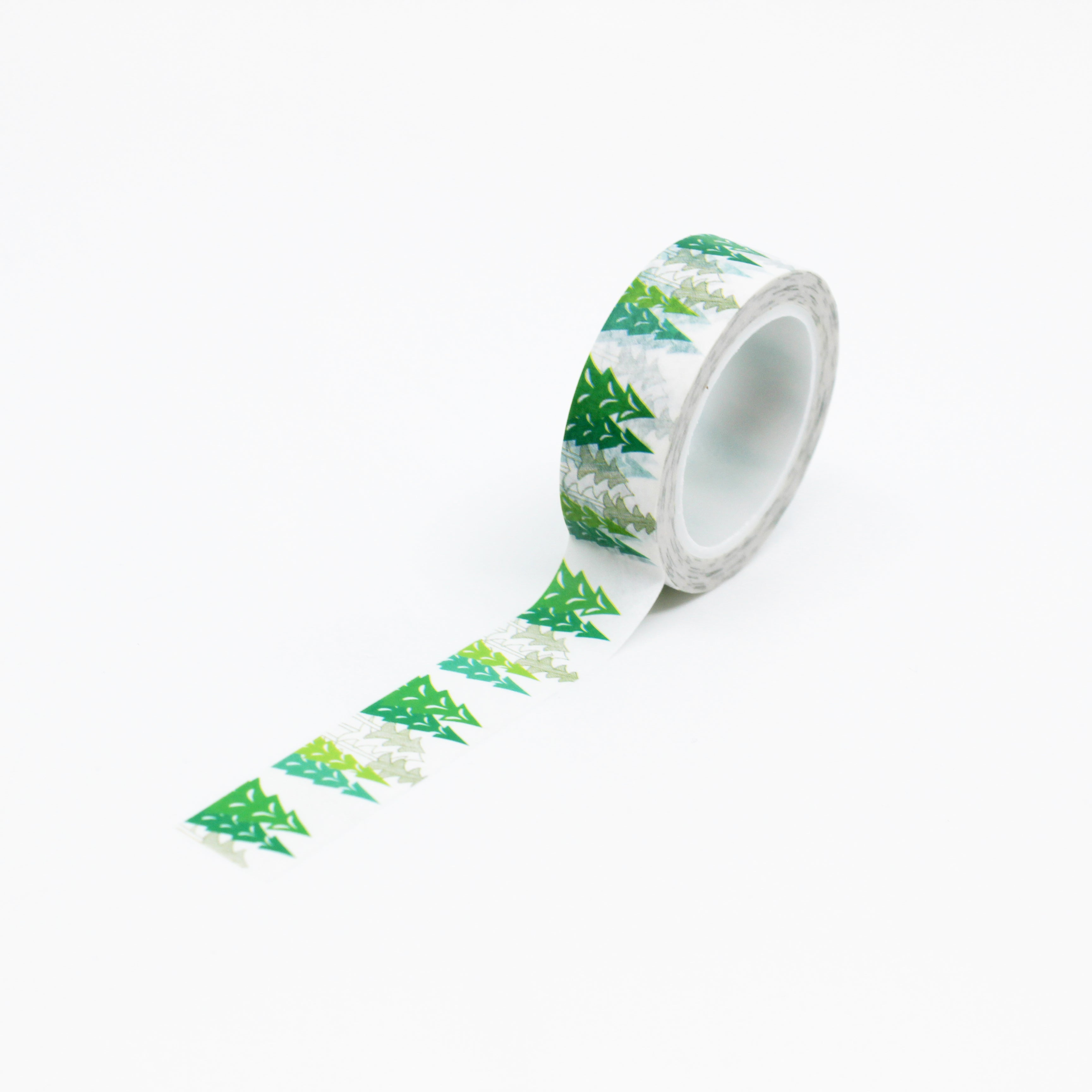 This is a full pattern repeat view of green Christmas tree washi tape from BBB Supplies Craft Shop