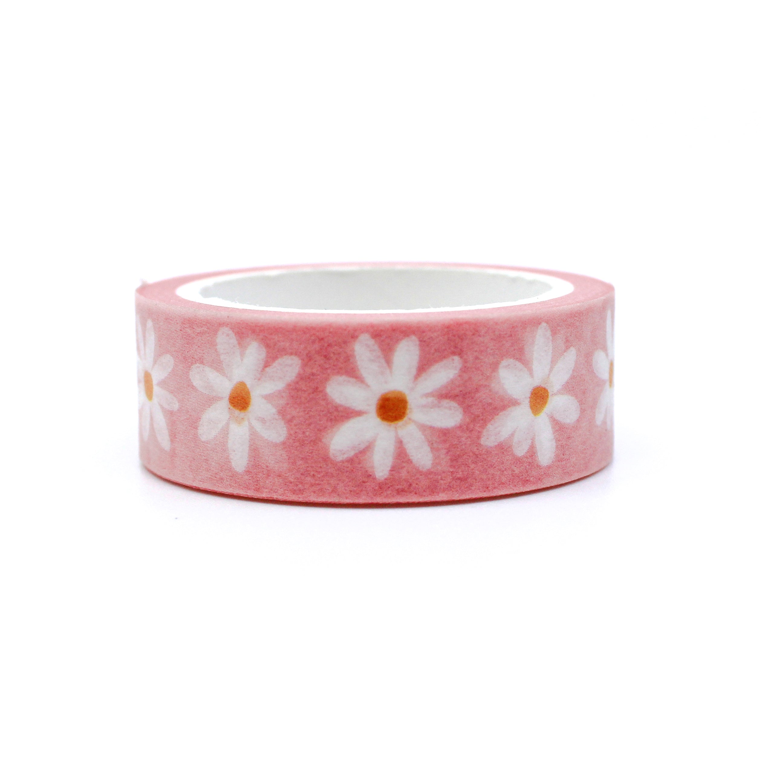 This is a retro pink daisy flower child washi tape from BBB Supplies Craft Shop