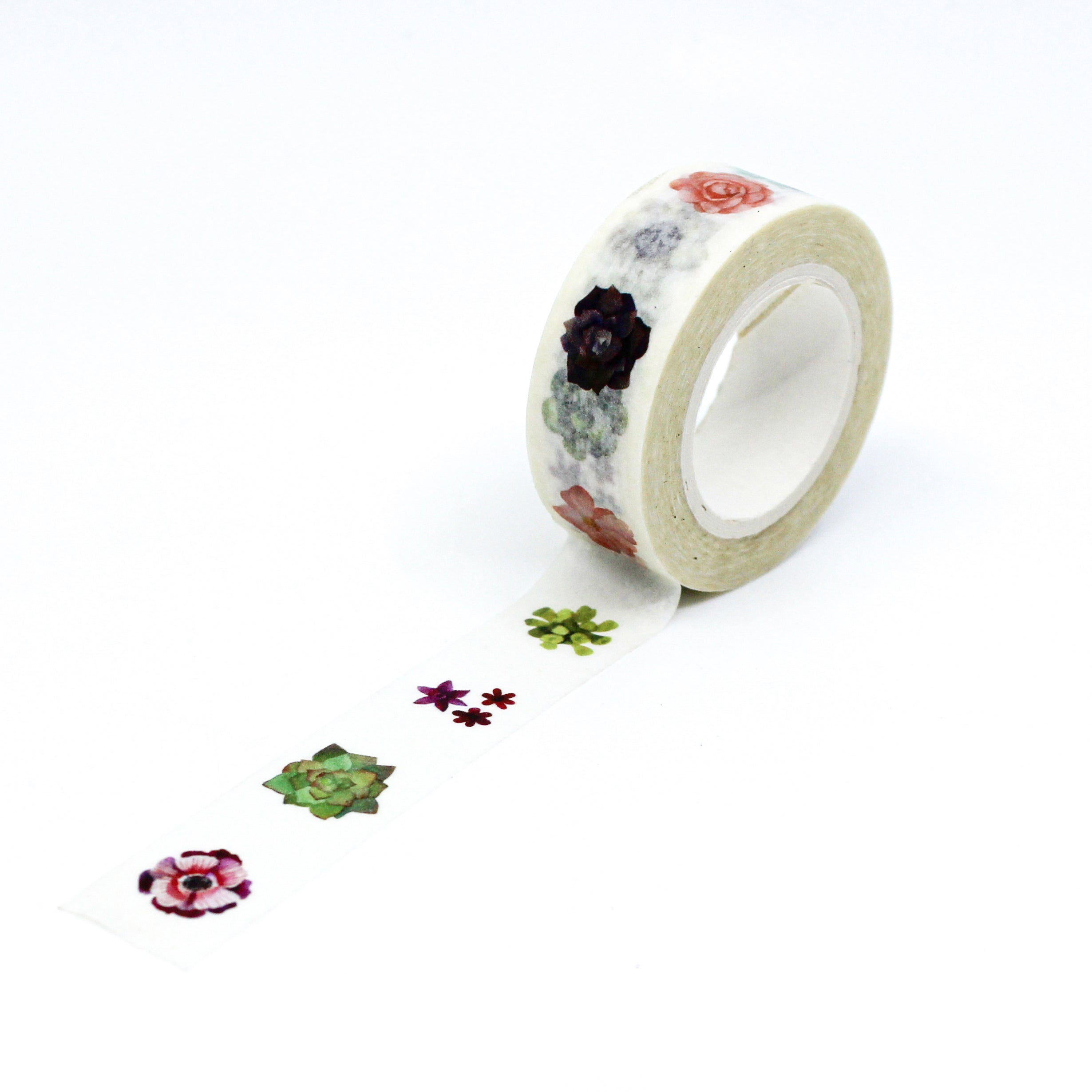 This is a full pattern repeat view of single succulent washi tape BBB Supplies Craft Shop