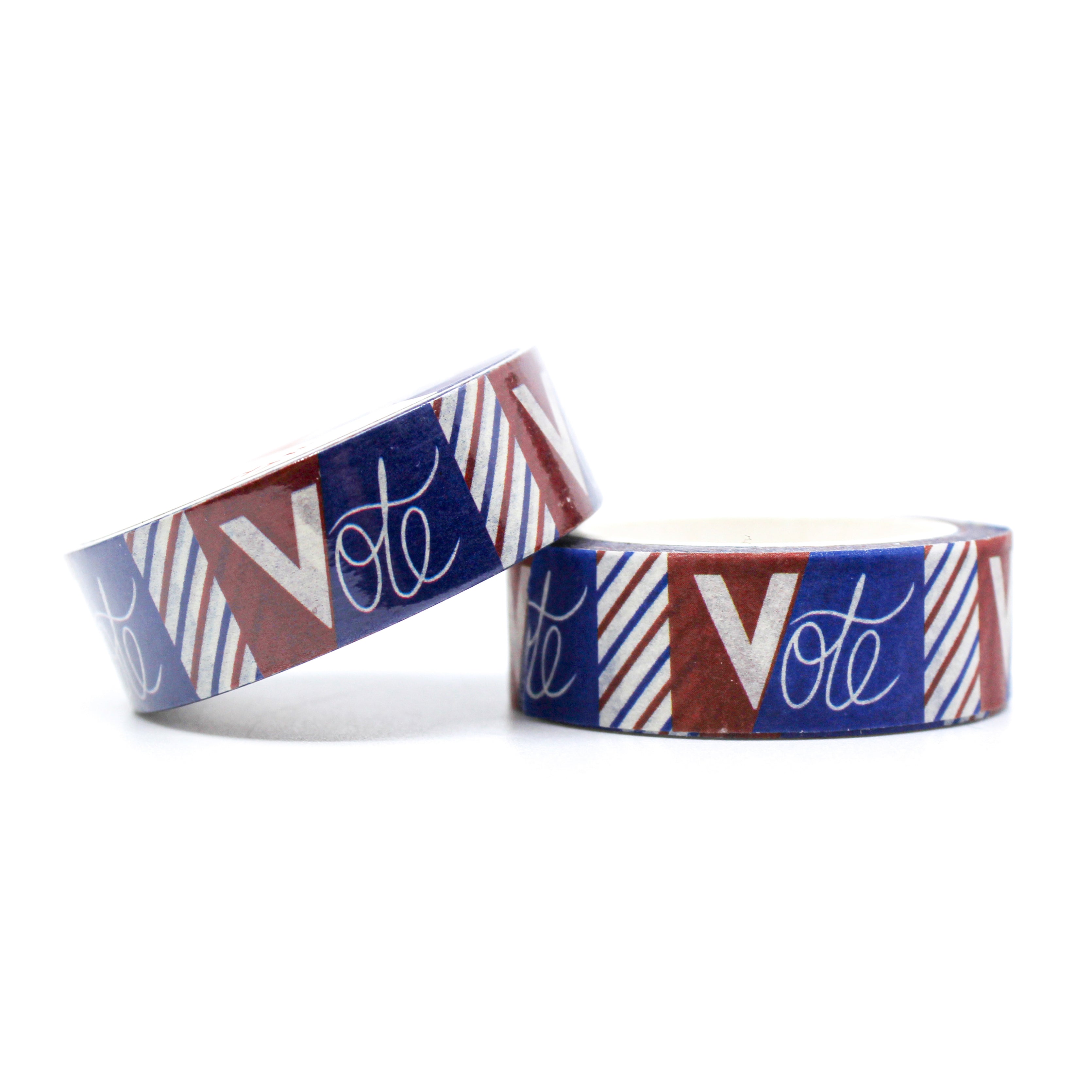 This is a roll of democracy red white and blue stripe vote text washi tapes from BBB Supplies Craft Shop