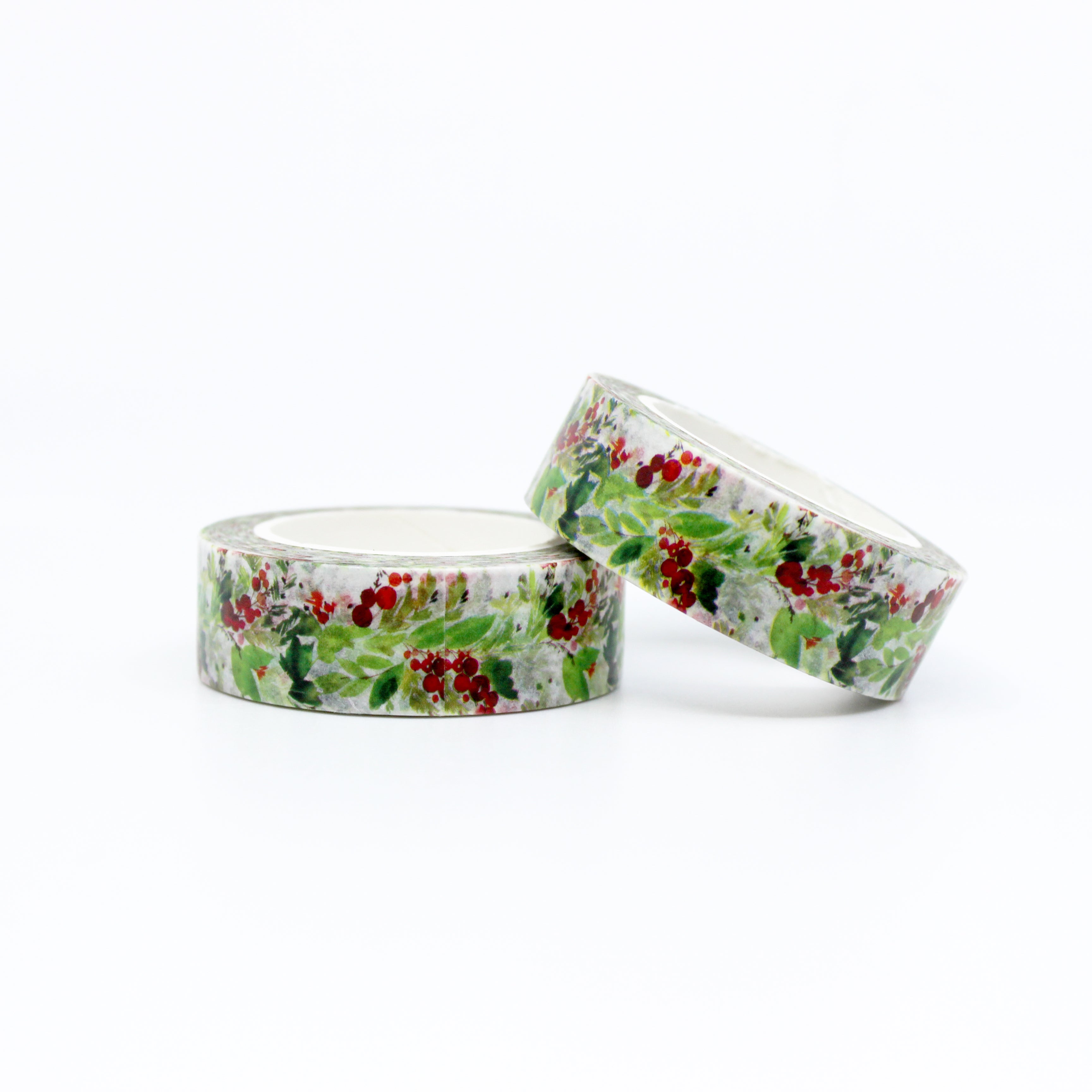 This is a roll of red berry and green leaves Holly sprig washi tapes from BBB Supplies Craft Shop