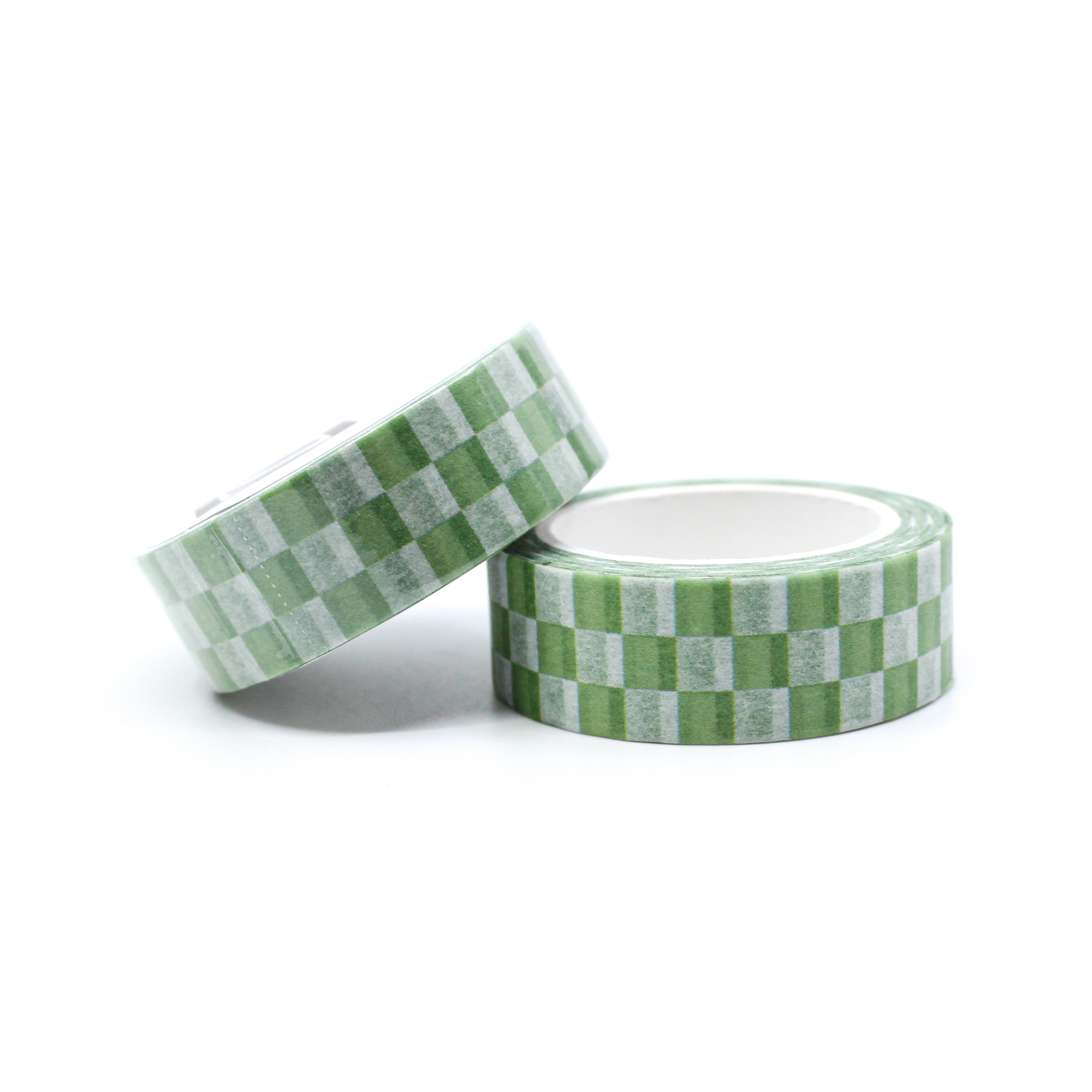 This is a roll of green checkerboard with white background washi tapes from BBB Supplies Craft Shop