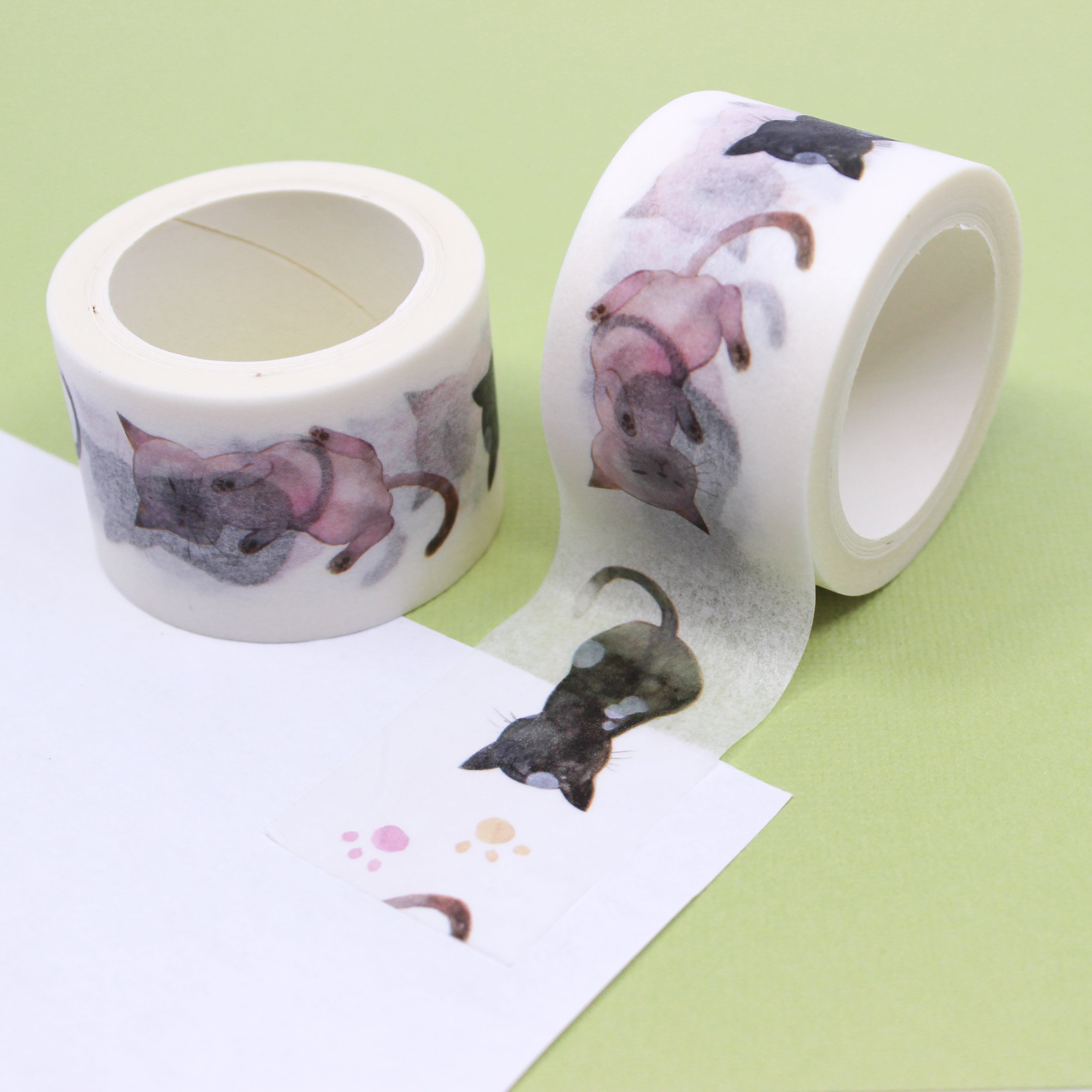 This is a watercolor cats pattern view themed washi tape from BBB Supplies Craft Shop
