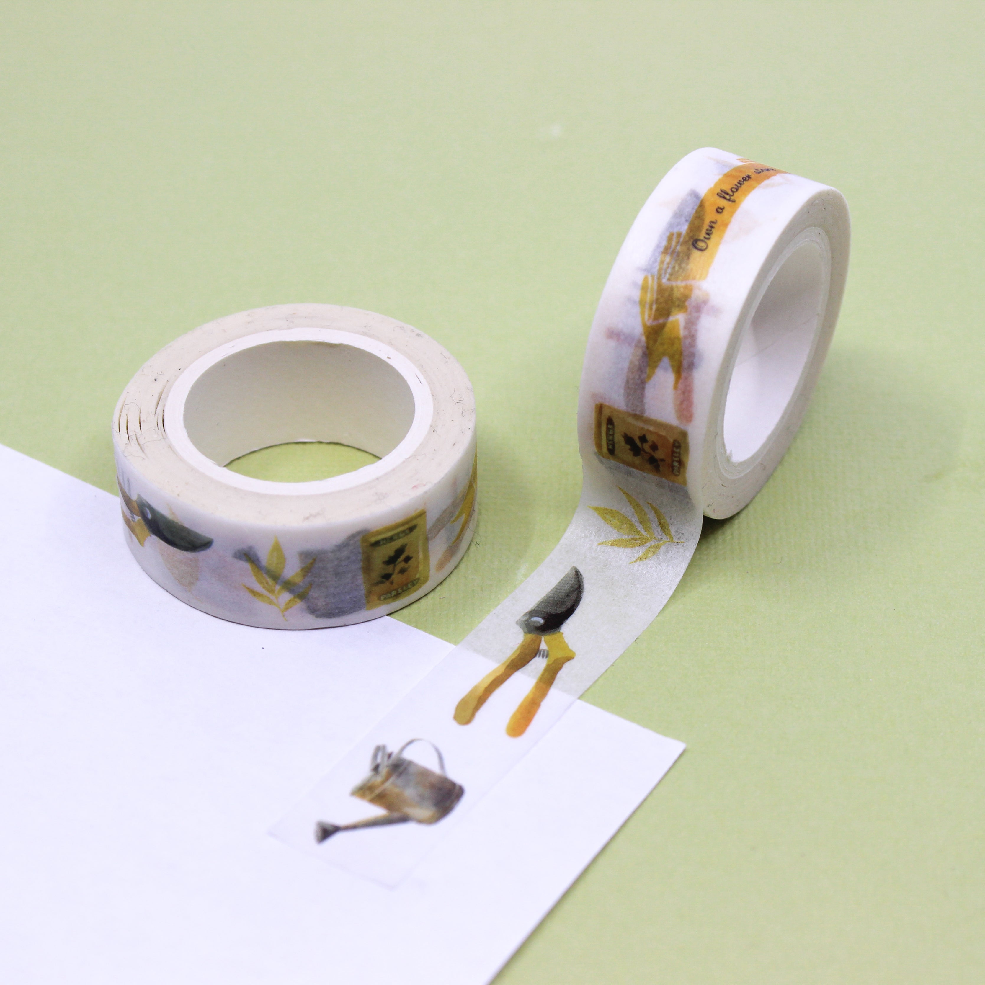 This pretty yellow garden tools tape is a refreshing, colorful pattern perfect for your BUJO and craft projects. This is the perfect gift for a gardening hobbyist to schedule their gardening days in their Calendar or seal up seed packets. This adorable tape is sold at BBB Supplies Craft Shop.