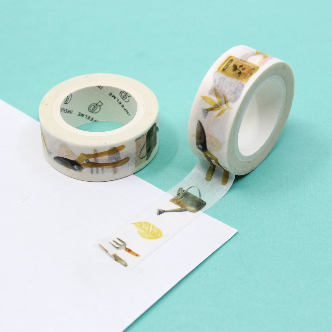 This pretty yellow garden tools tape is a refreshing, colorful pattern perfect for your BUJO and craft projects. This is the perfect gift for a gardening hobbyist to schedule their gardening days in their Calendar or seal up seed packets. This adorable tape is sold at BBB Supplies Craft Shop.