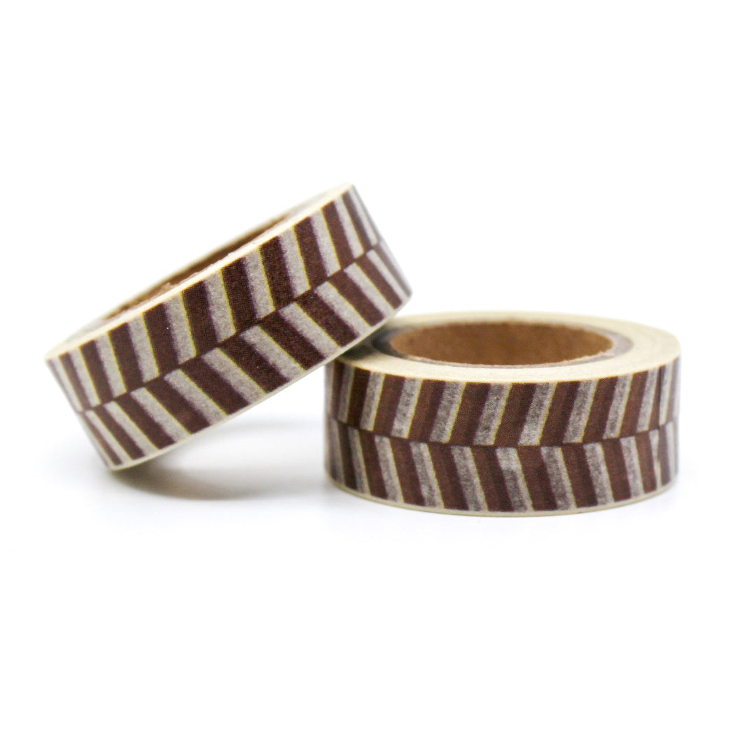 This fun and unique chevron pattern resembles a zipper. It will make a super cute addition to your washi collection. We sell this style of chevron tape in Yellow, brown and grey in our shop. This tape is sold at BBB Supplies Craft Shop.