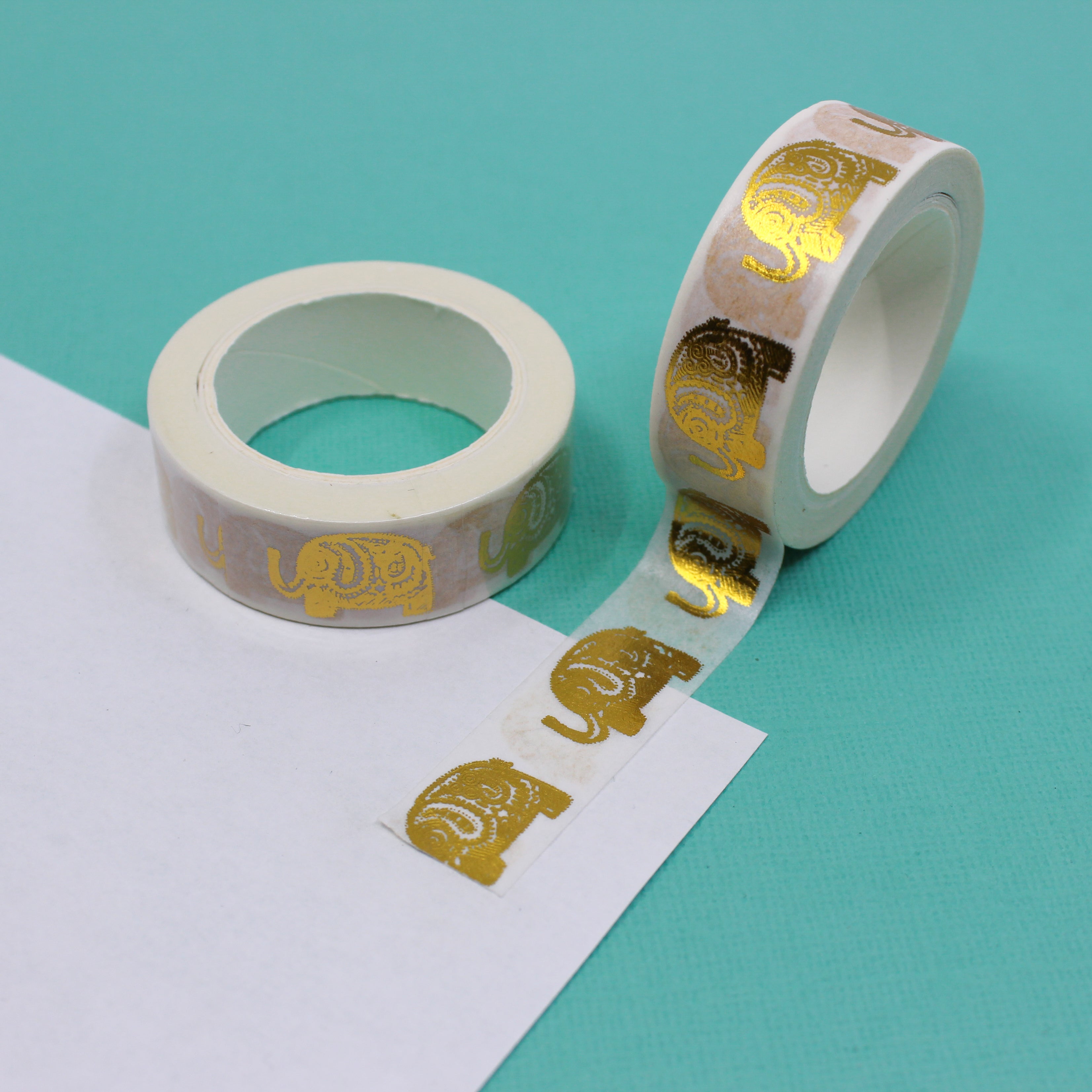 This is gold foil pattern elephant pattern washi tape from BBB Supplies Craft Shop