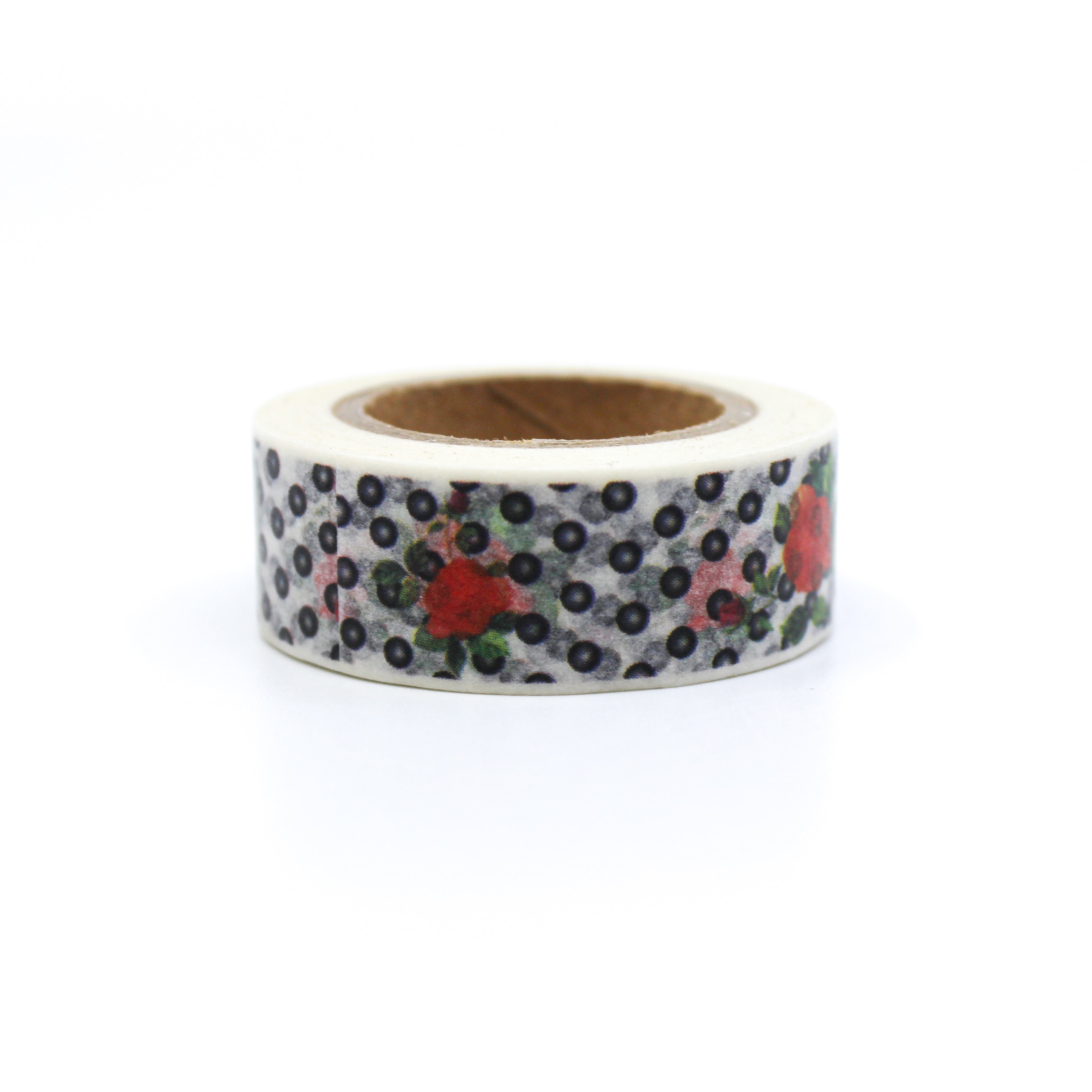 This is a cute tiny black dots and orange Hawaiian florals washi tape from BBB Supplies Craft Shop