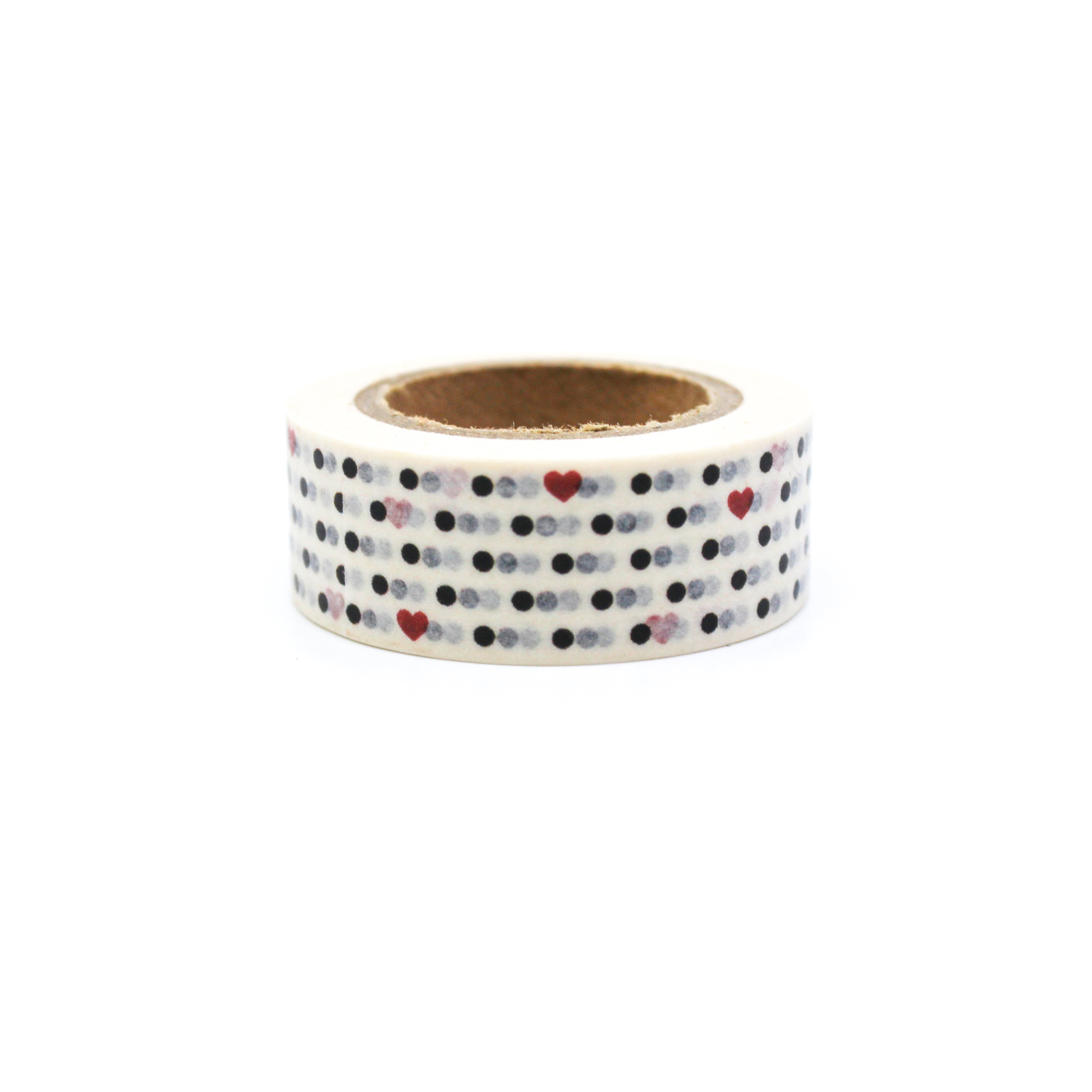 This is black dots with red hearts in a  white background washi tape from BBB Supplies Craft Shop