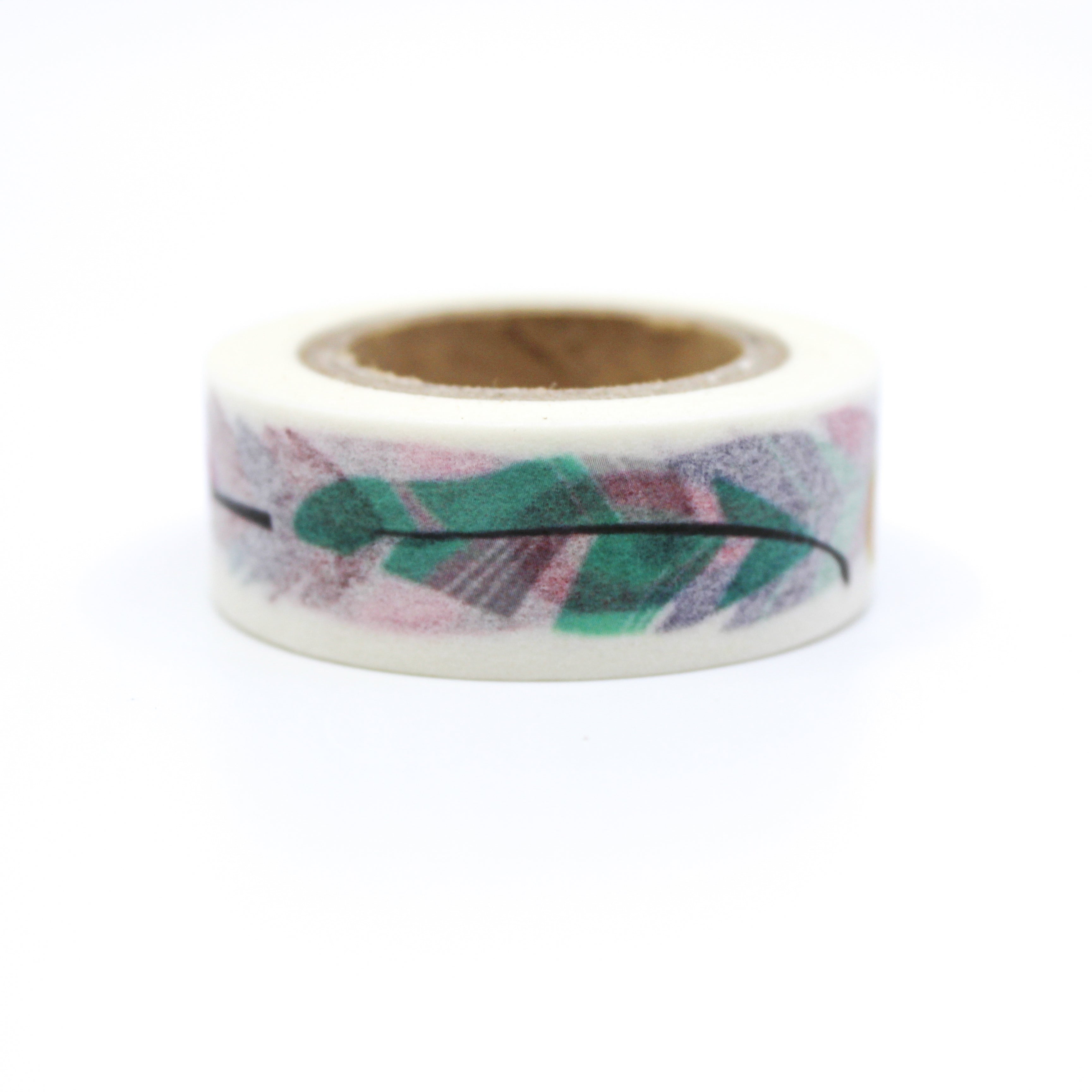This is a cute lined multi-color of feathers in a white background washi tape from BBB Supplies Craft Shop