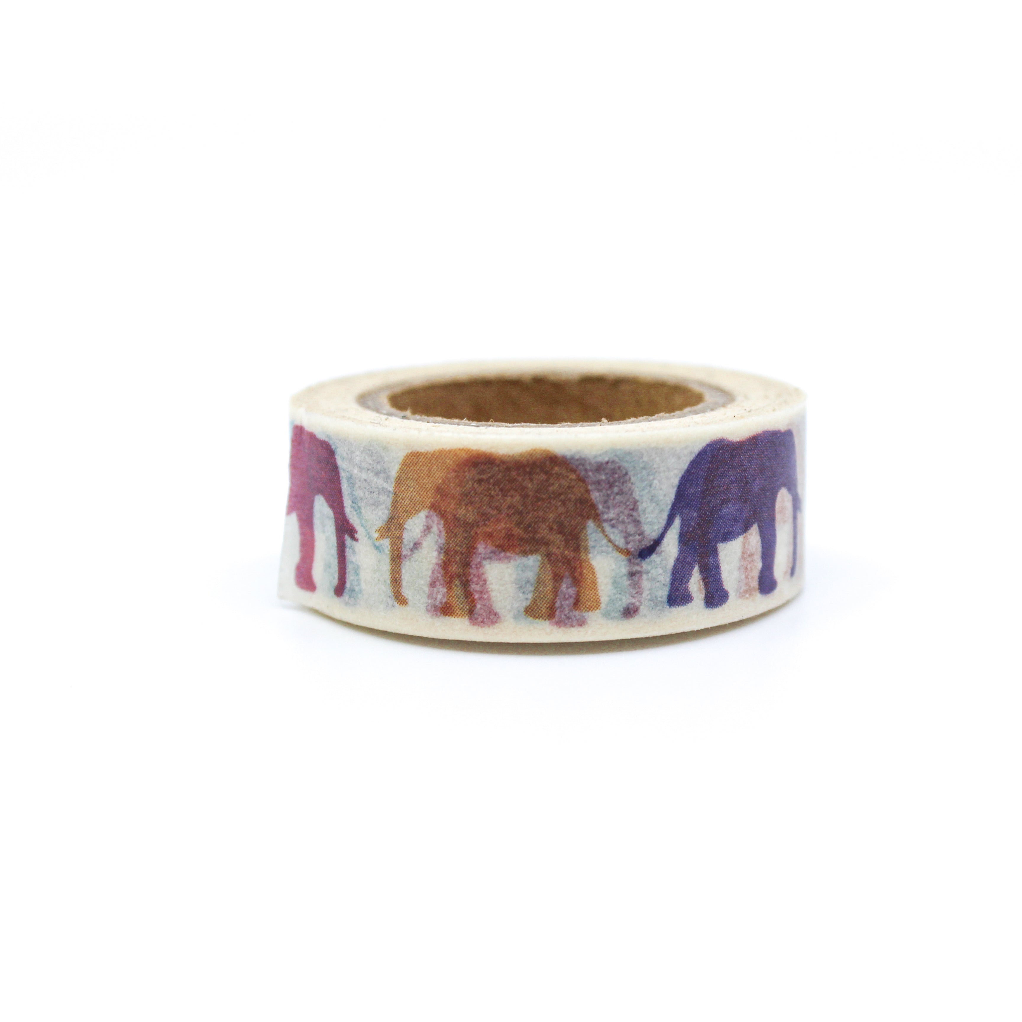 This is a cute lined multi-color elephant in a white background washi tape from BBB Supplies Craft Shop