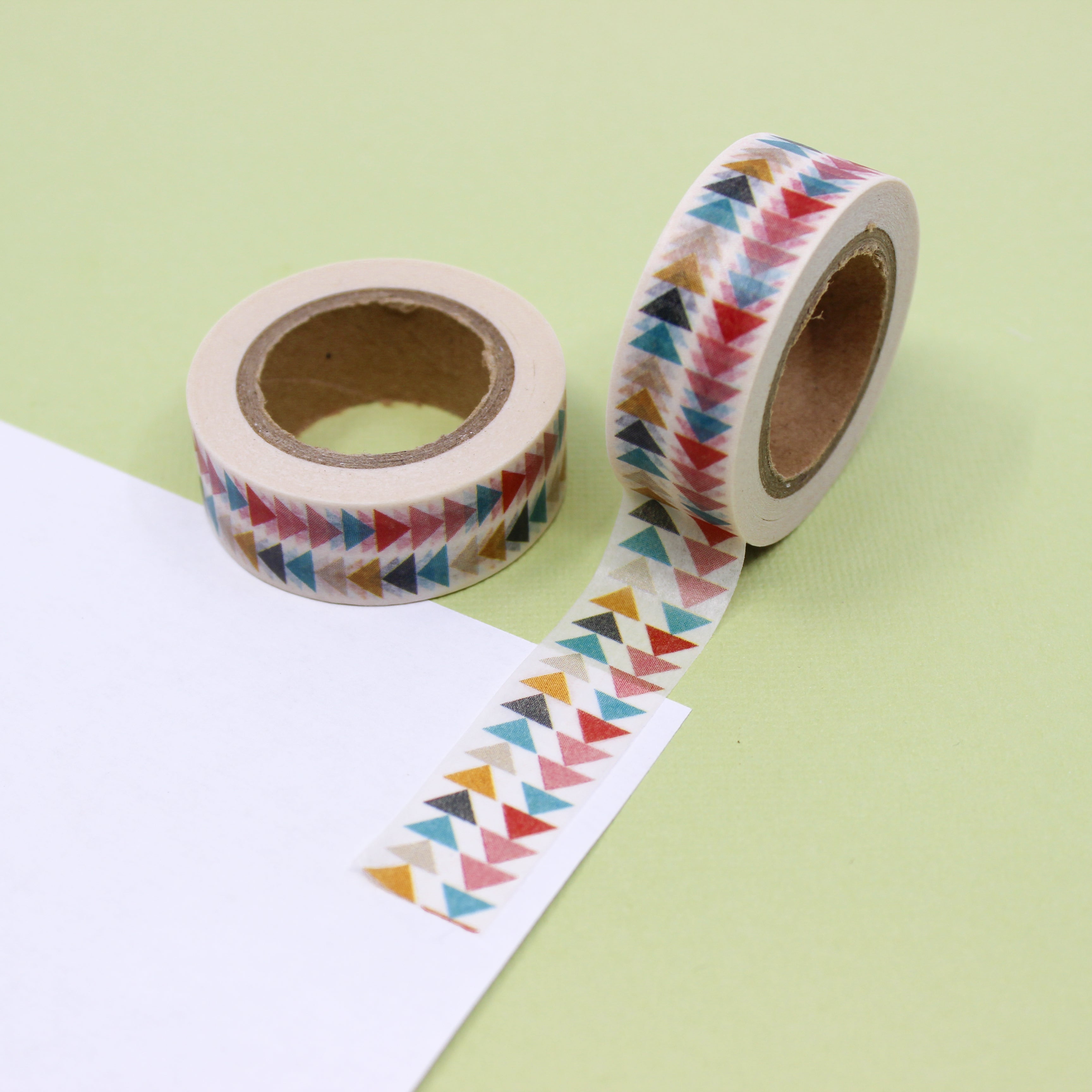 This is a colorful multi-triangle themed washi tape from BBB Supplies Craft Shop