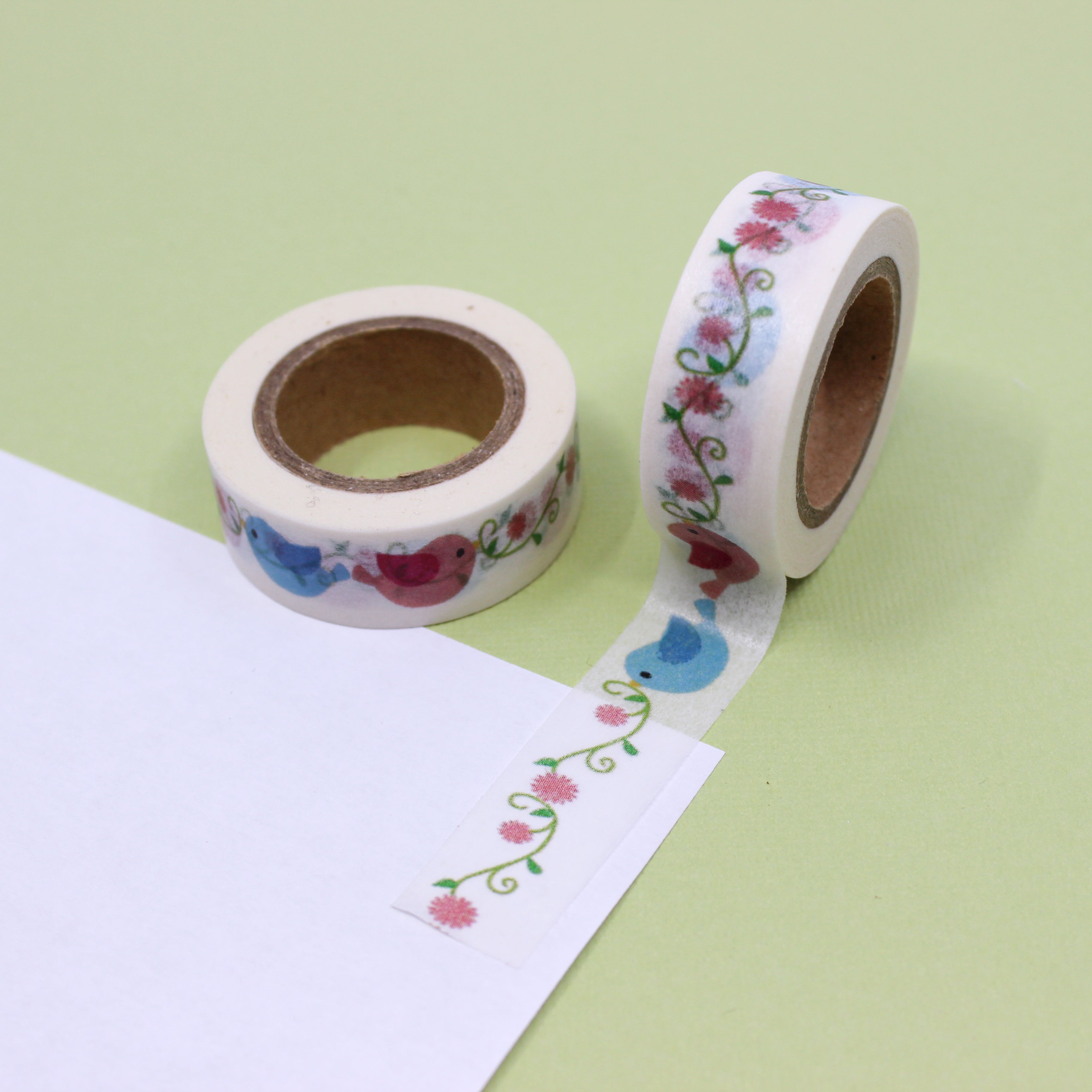 This is a multi color love birds with twirl flower and vines washi tape from BBB Supplies Craft Shop