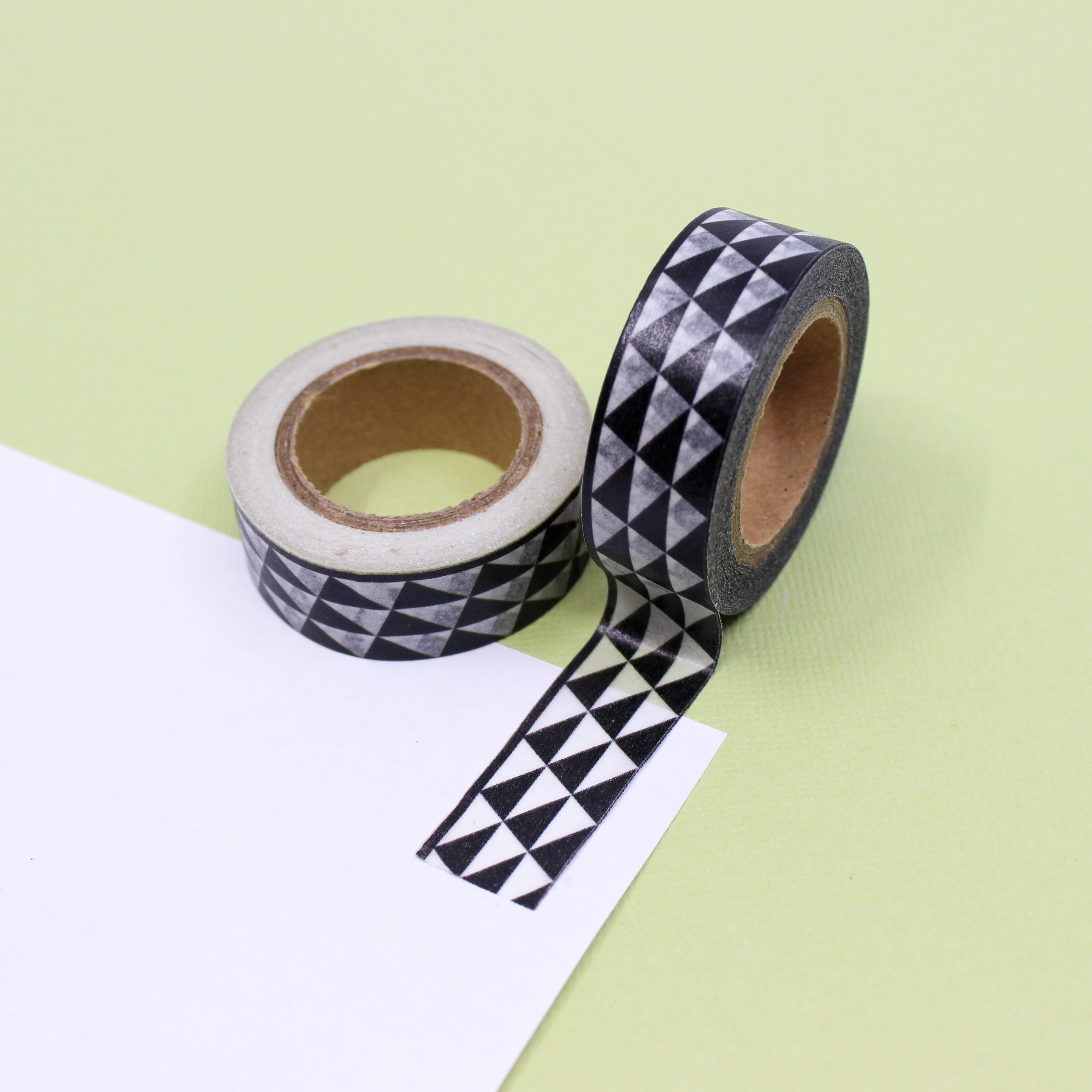 This is a black and white geo triangle pattern Washi Tape from BBB Supplies Craft Shop