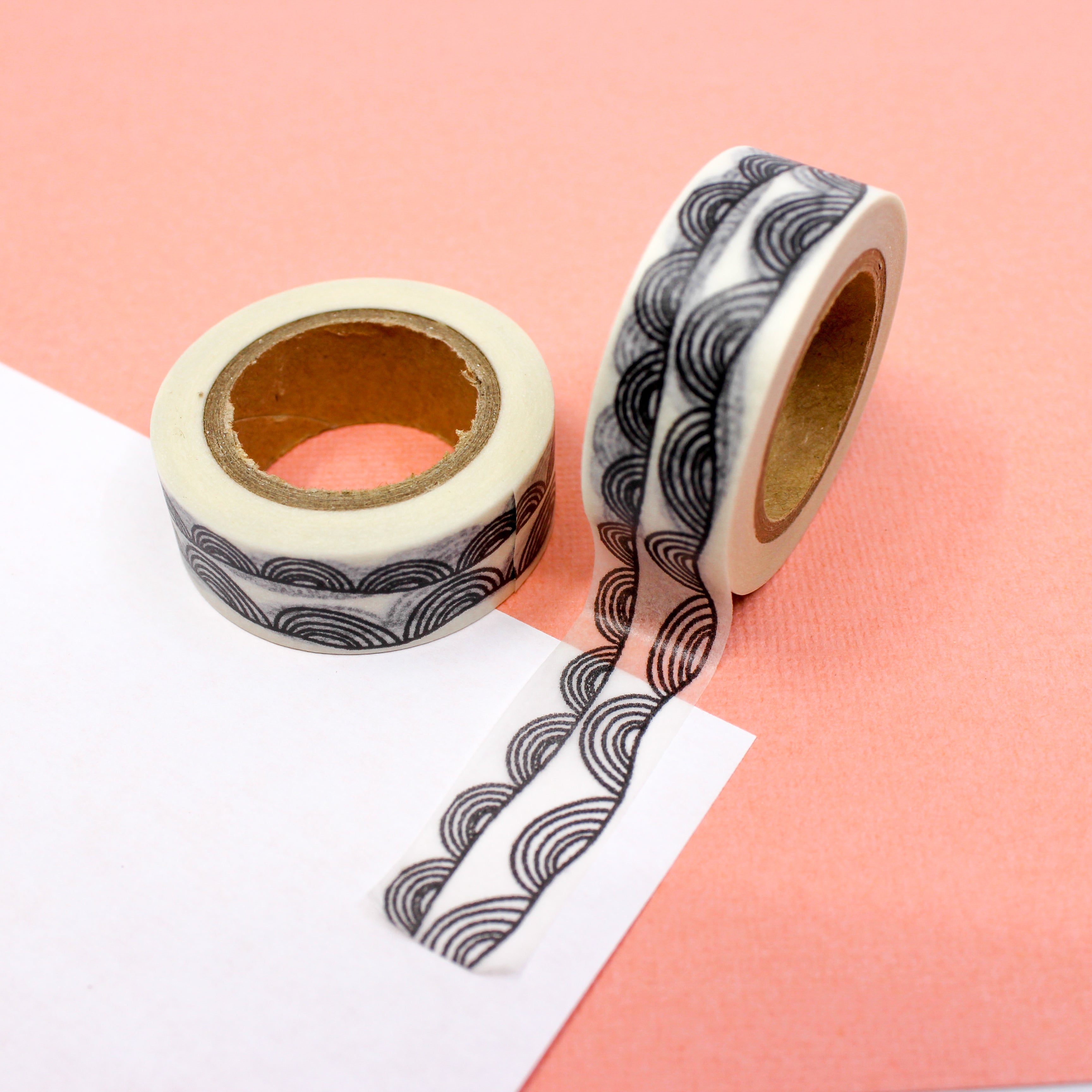 This is a black and white swirly hump border pattern washi tape from BBB Supplies Craft Shop