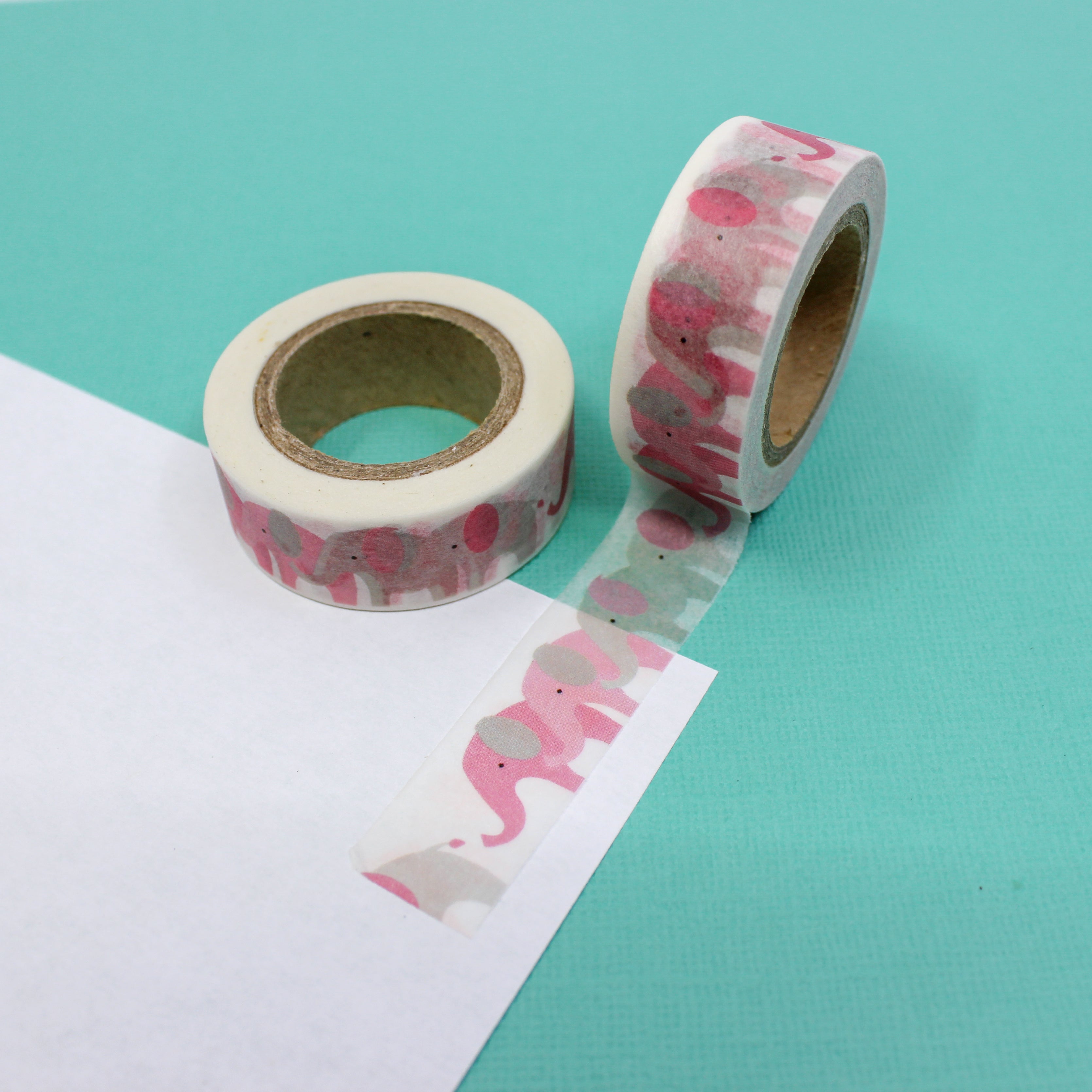 This is a color pink and grey elephants view themed washi tape from BBB Supplies Craft Shop