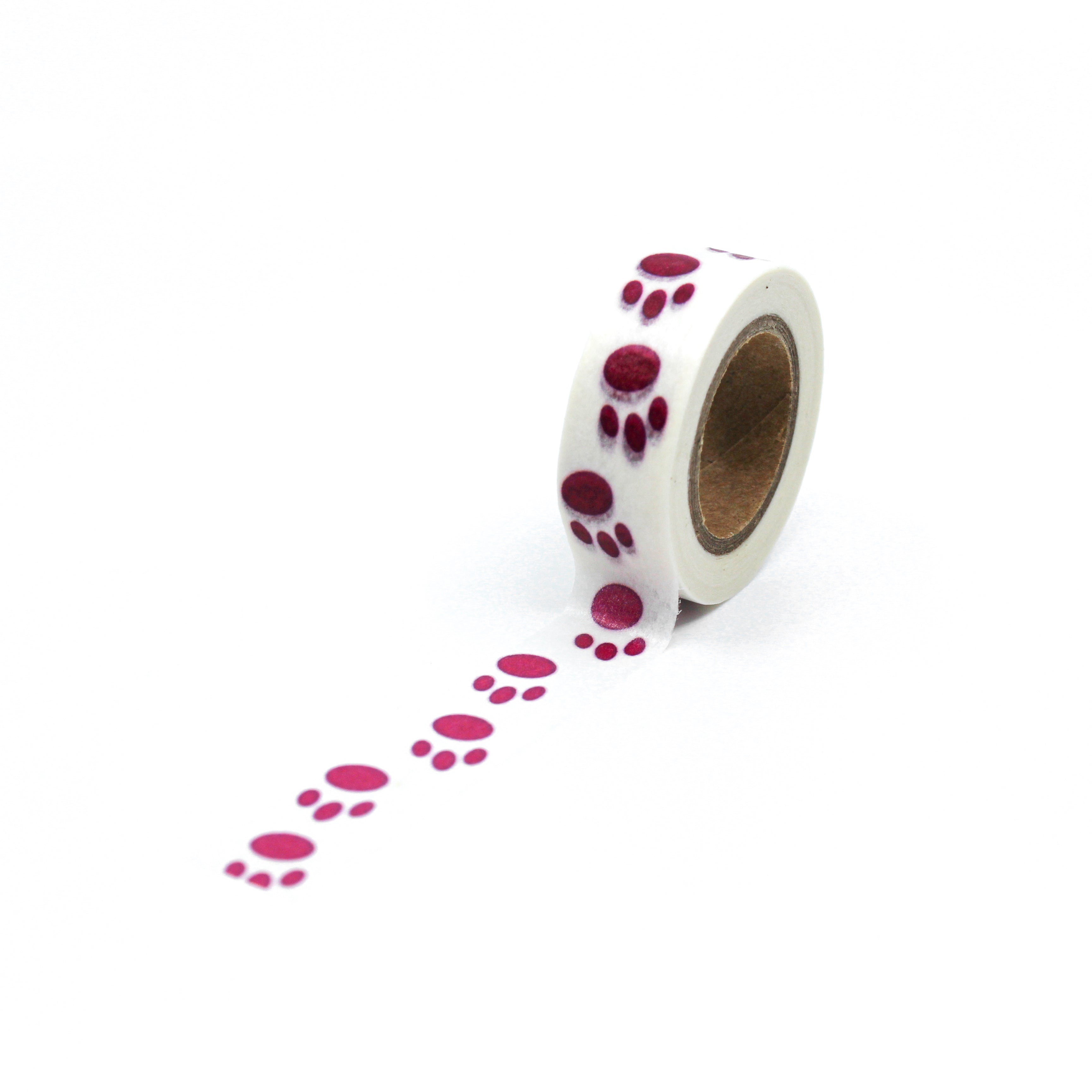 This is a full pattern repeat view of pink animal paw prints Washi Tape from BBB Supplies Craft Shop